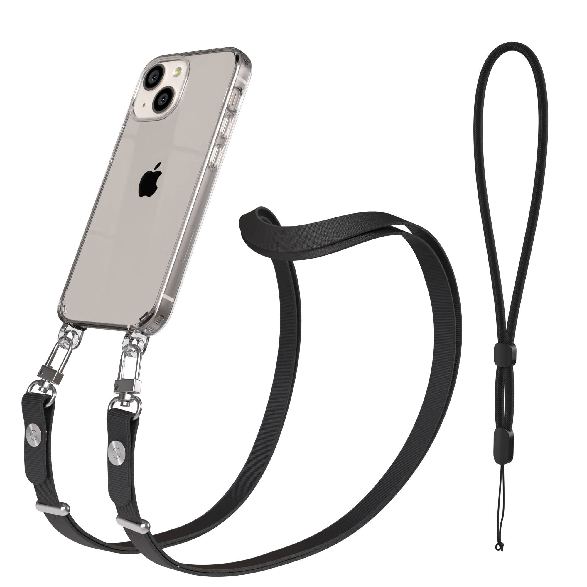 iPhone 13 Mini Schutzhülle mit magnetisch verstellbarem Crossbody Umhängeband #farbe_schwarz