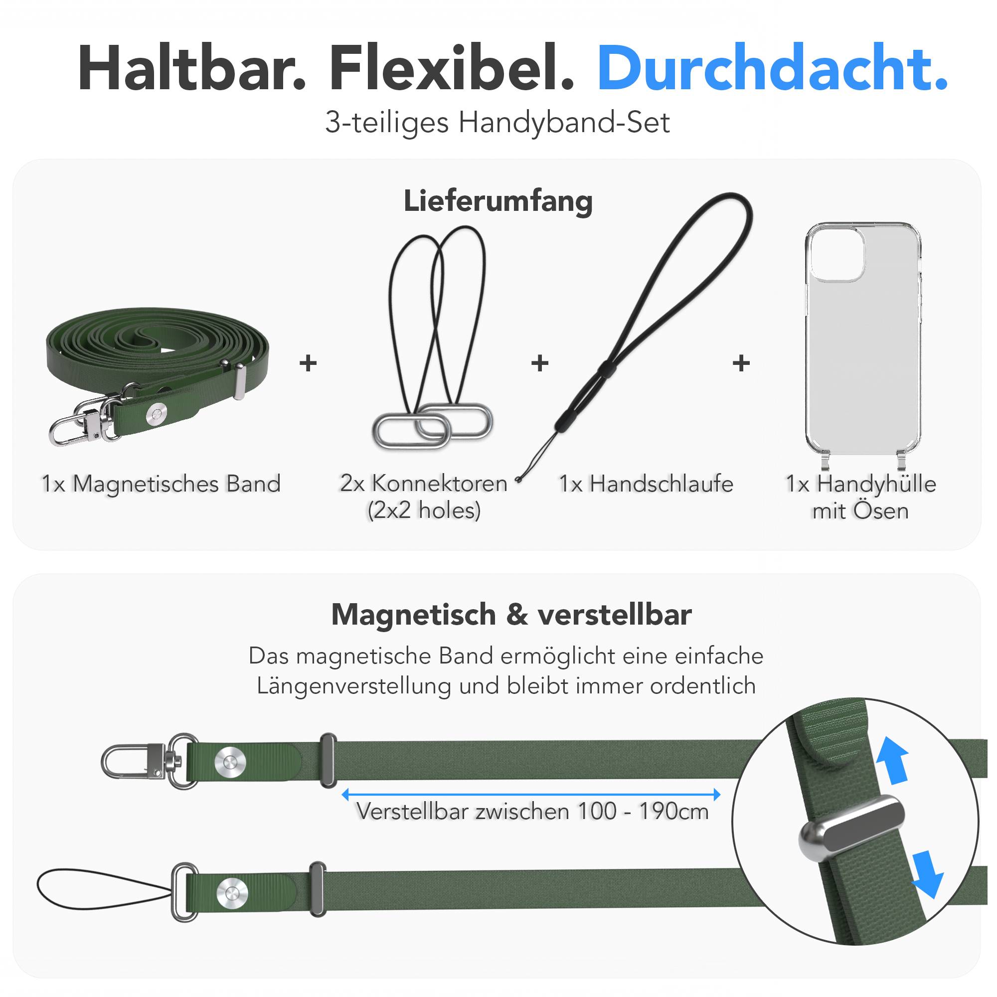 iPhone 13 Mini Schutzhülle mit magnetisch verstellbarem Crossbody Umhängeband