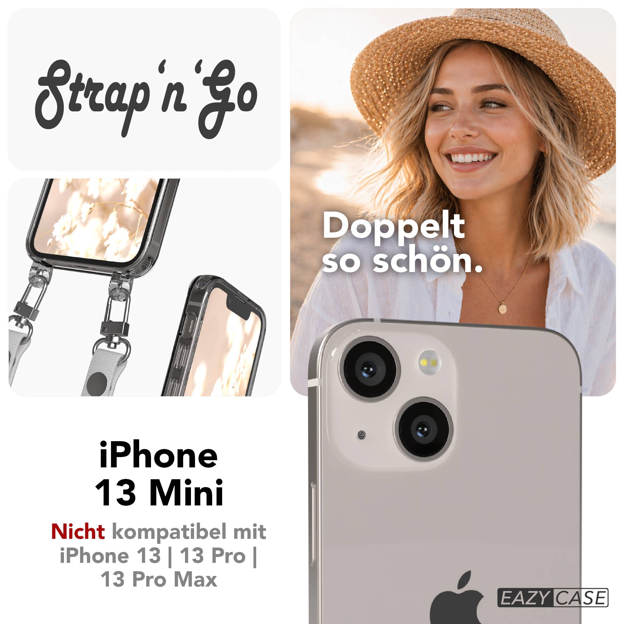 iPhone 13 Mini Schutzhülle mit magnetisch verstellbarem Crossbody Umhängeband