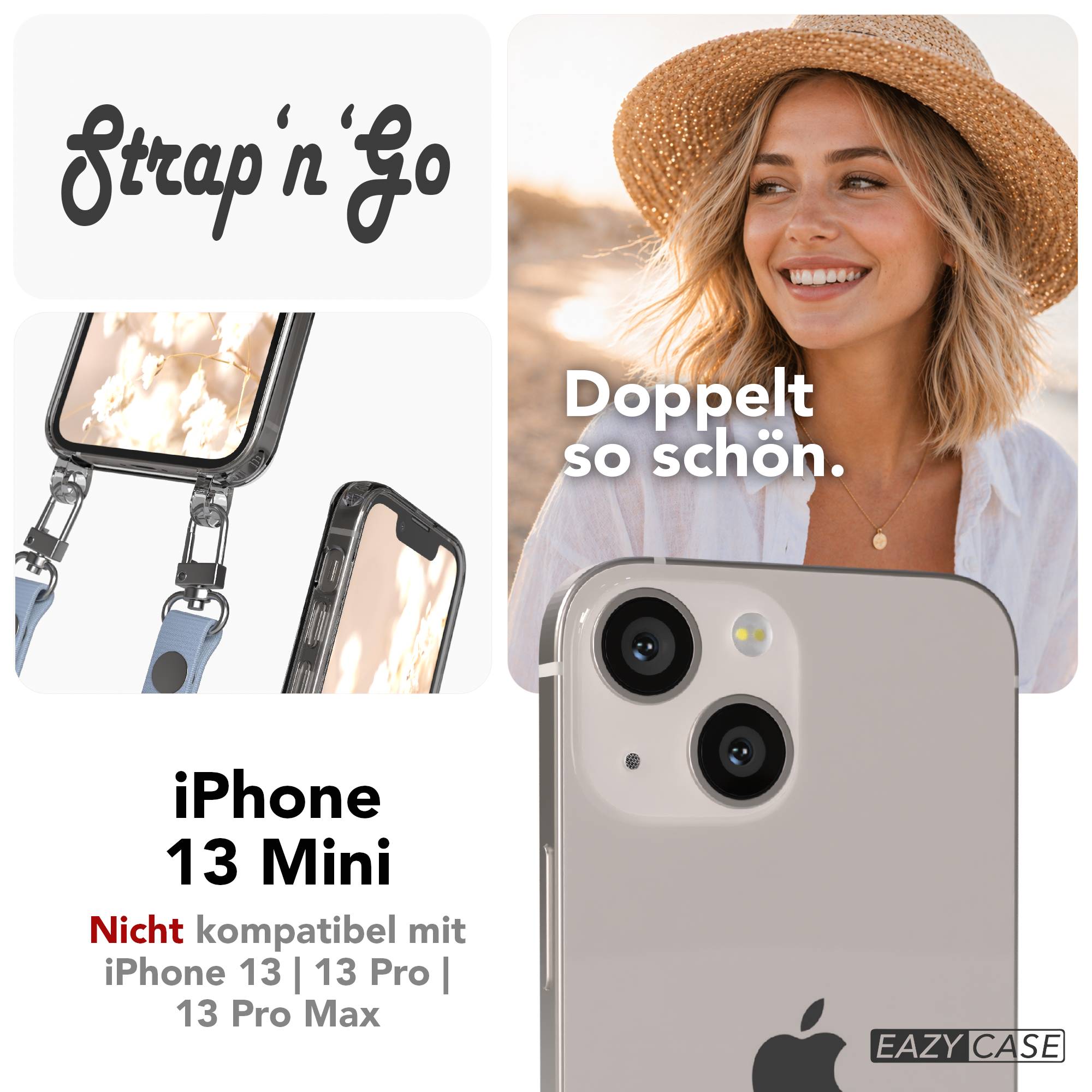iPhone 13 Mini Schutzhülle mit magnetisch verstellbarem Crossbody Umhängeband