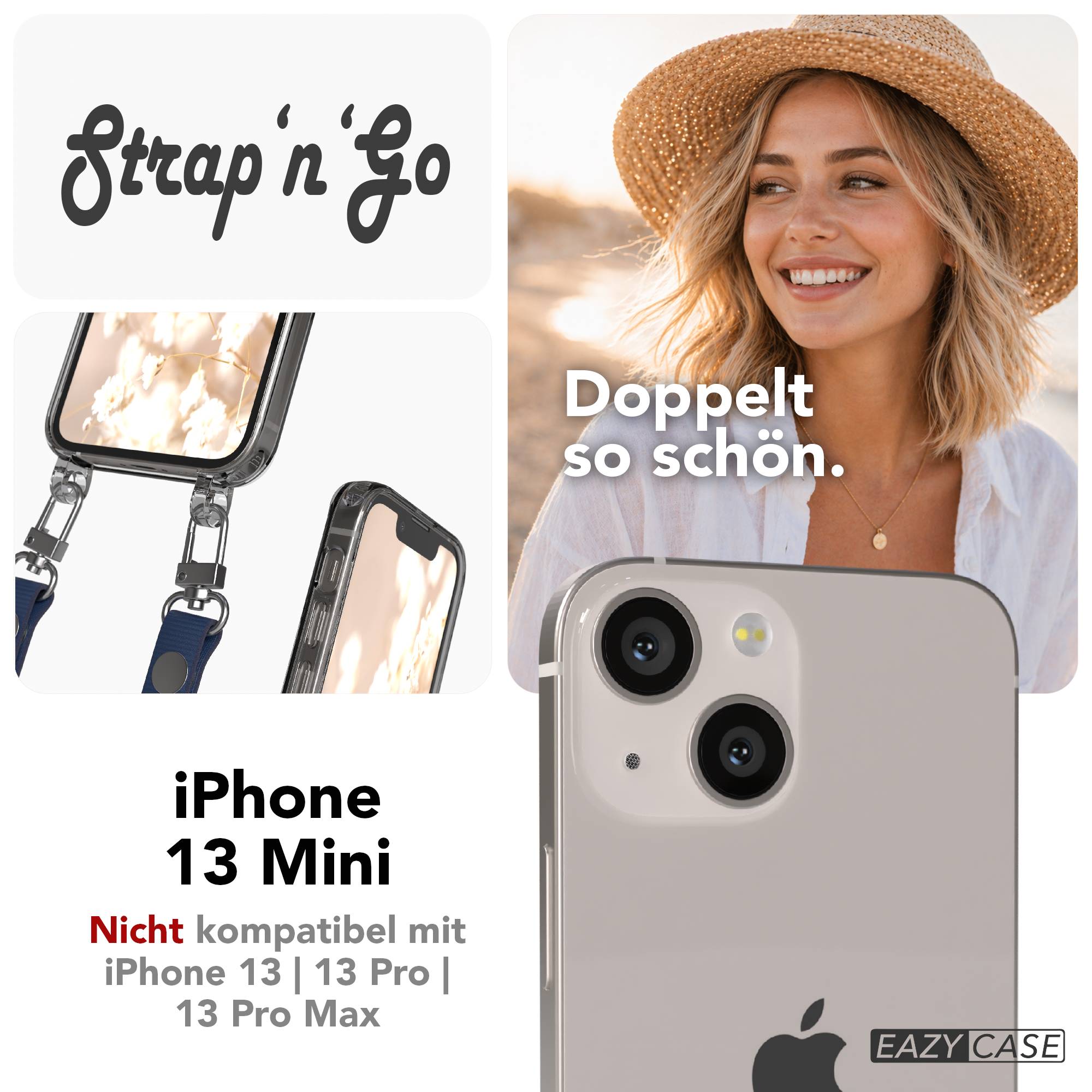 iPhone 13 Mini Schutzhülle mit magnetisch verstellbarem Crossbody Umhängeband