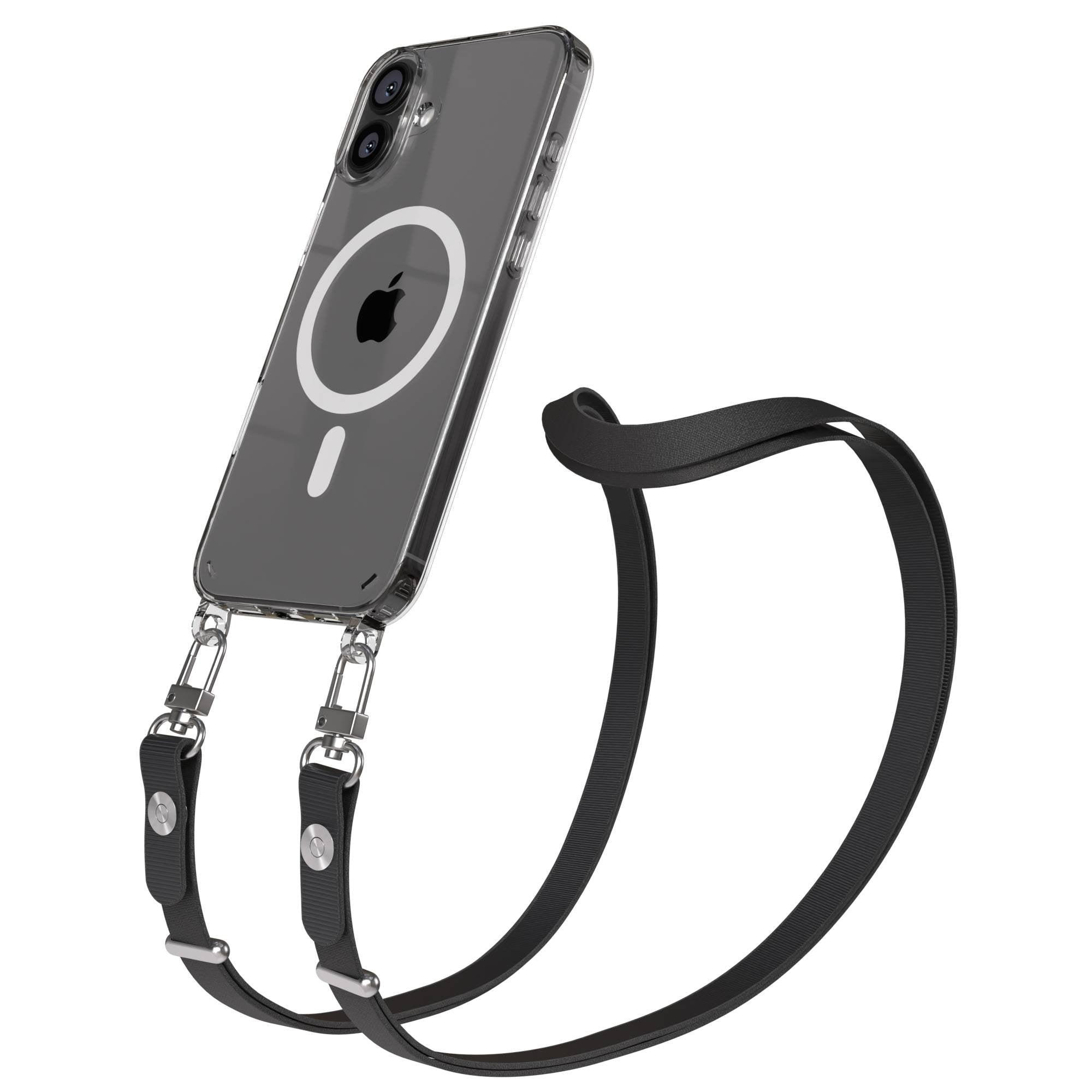 iPhone 16 Plus MagSafe Hülle mit magnetischem Crossbody-Umhängeband von EAZY CASE #farbe_schwarz-magsafe-funktion-mit-magsafe