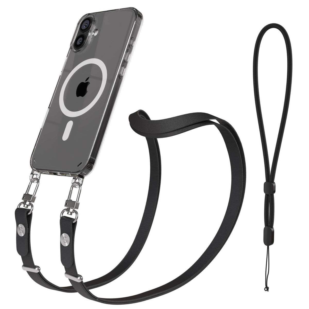 iPhone 16 Plus MagSafe Hülle mit magnetischem Crossbody-Umhängeband von EAZY CASE #farbe_schwarz-magsafe-funktion-mit-magsafe