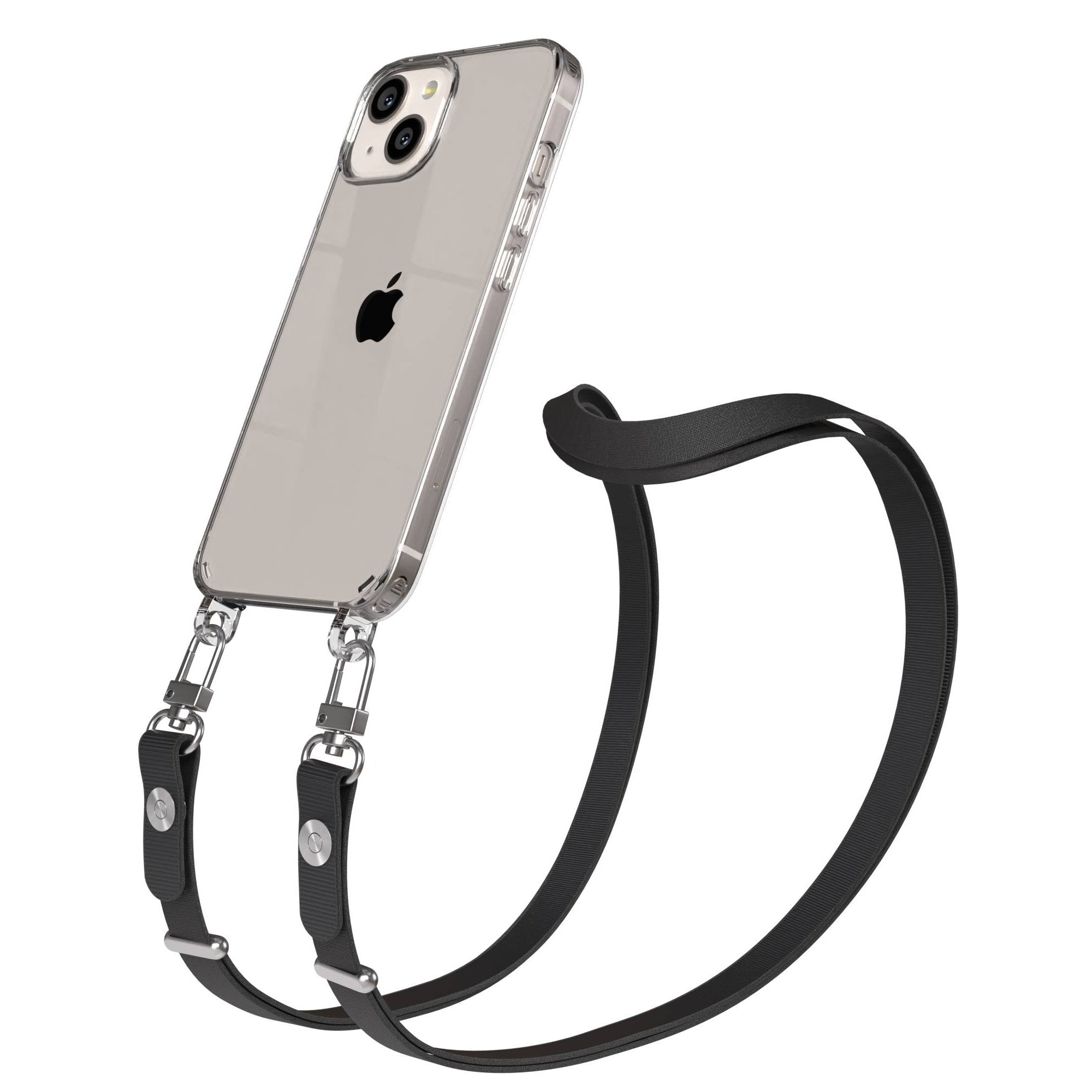 Apple iPhone 13 Schutzhülle mit magnetisch verstellbarem Crossbody-Umhängeband #farbe_schwarz