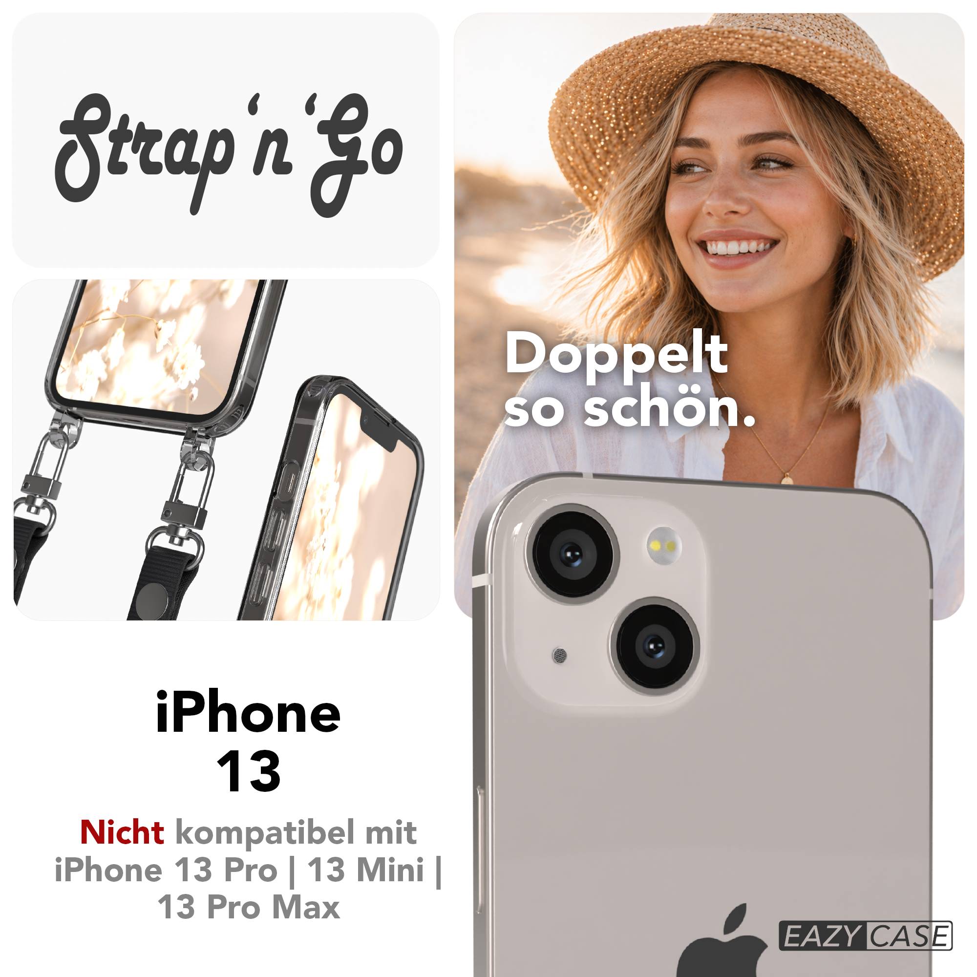 Apple iPhone 13 Schutzhülle mit magnetisch verstellbarem Crossbody-Umhängeband