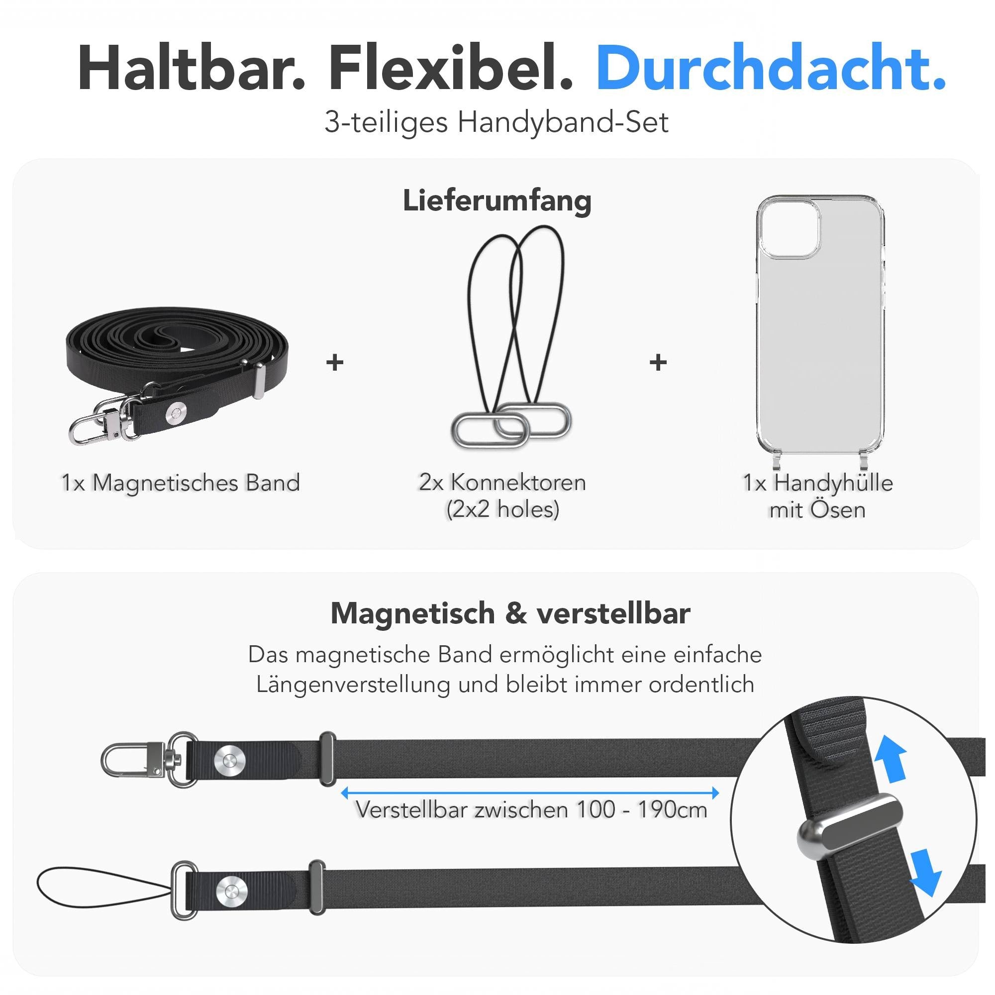 Apple iPhone 13 Schutzhülle mit magnetisch verstellbarem Crossbody-Umhängeband