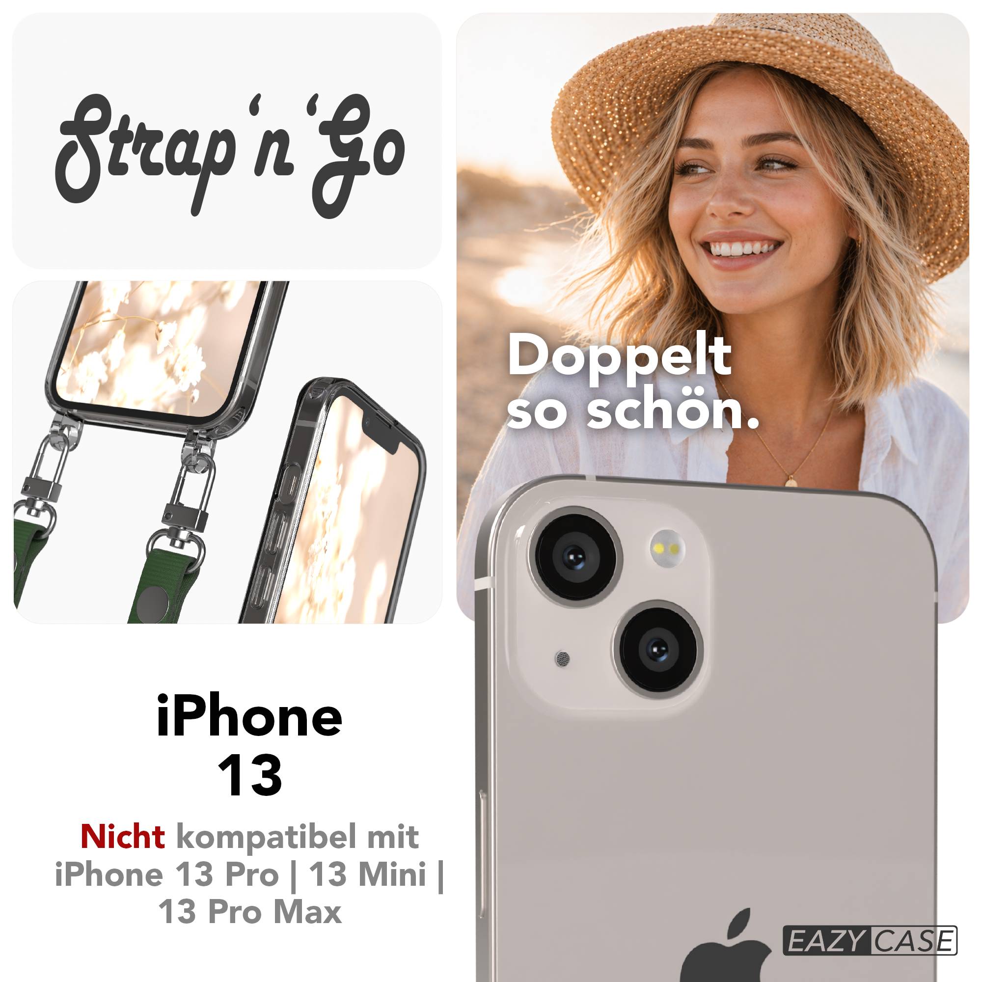 Apple iPhone 13 Schutzhülle mit magnetisch verstellbarem Crossbody-Umhängeband