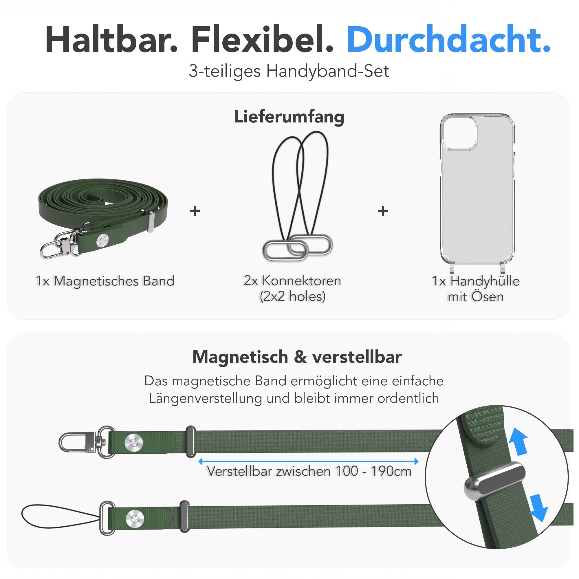 Apple iPhone 13 Schutzhülle mit magnetisch verstellbarem Crossbody-Umhängeband