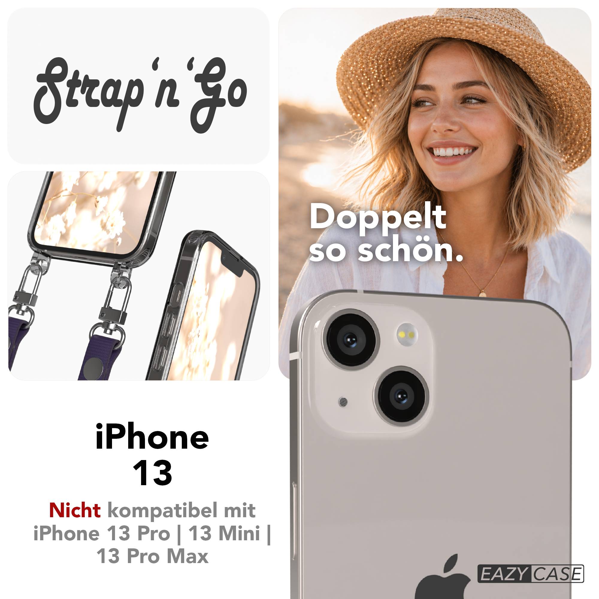 Apple iPhone 13 Schutzhülle mit magnetisch verstellbarem Crossbody-Umhängeband