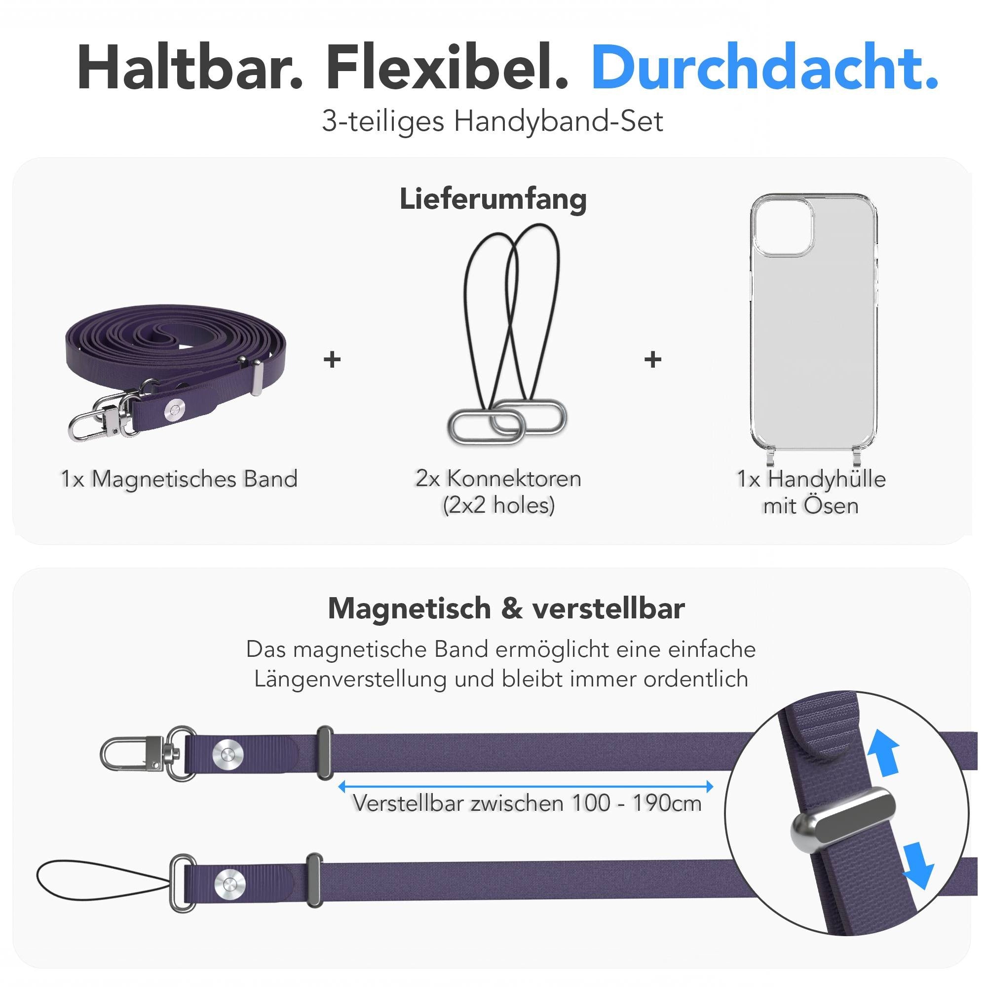 Apple iPhone 13 Schutzhülle mit magnetisch verstellbarem Crossbody-Umhängeband