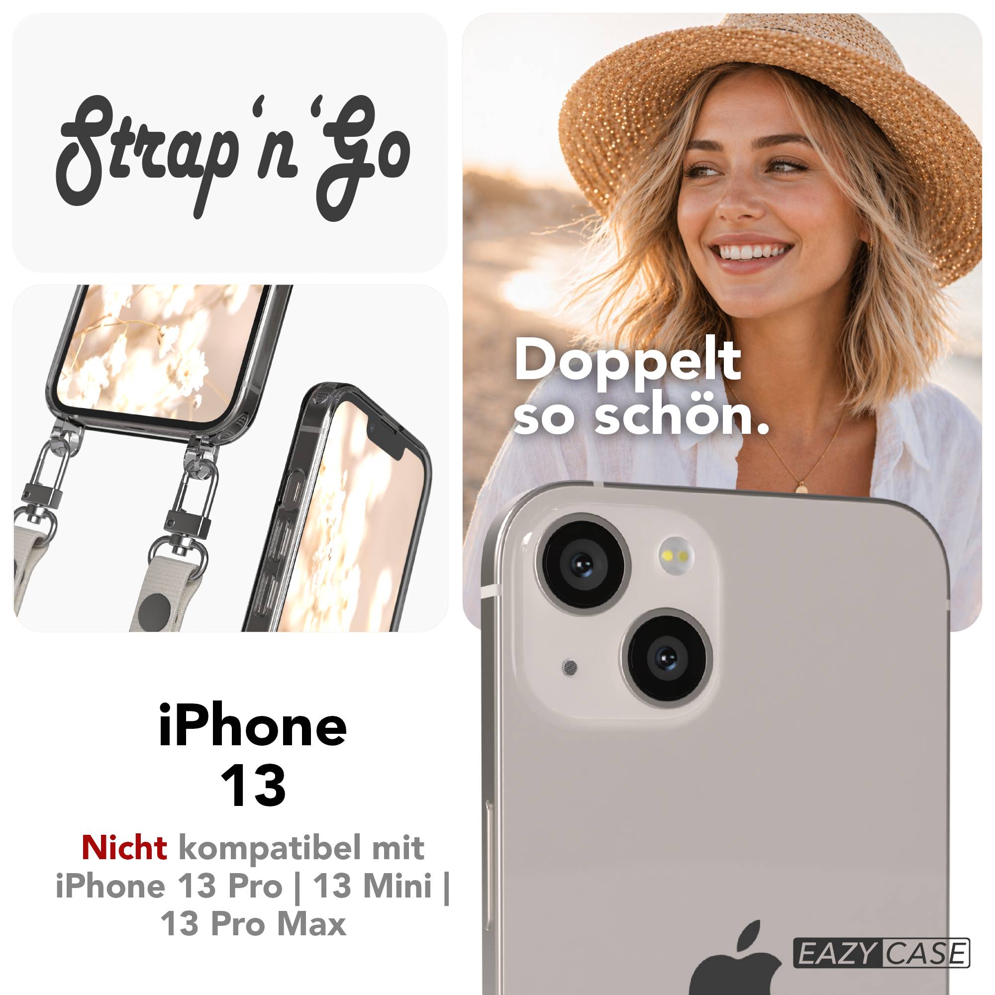 Apple iPhone 13 Schutzhülle mit magnetisch verstellbarem Crossbody-Umhängeband