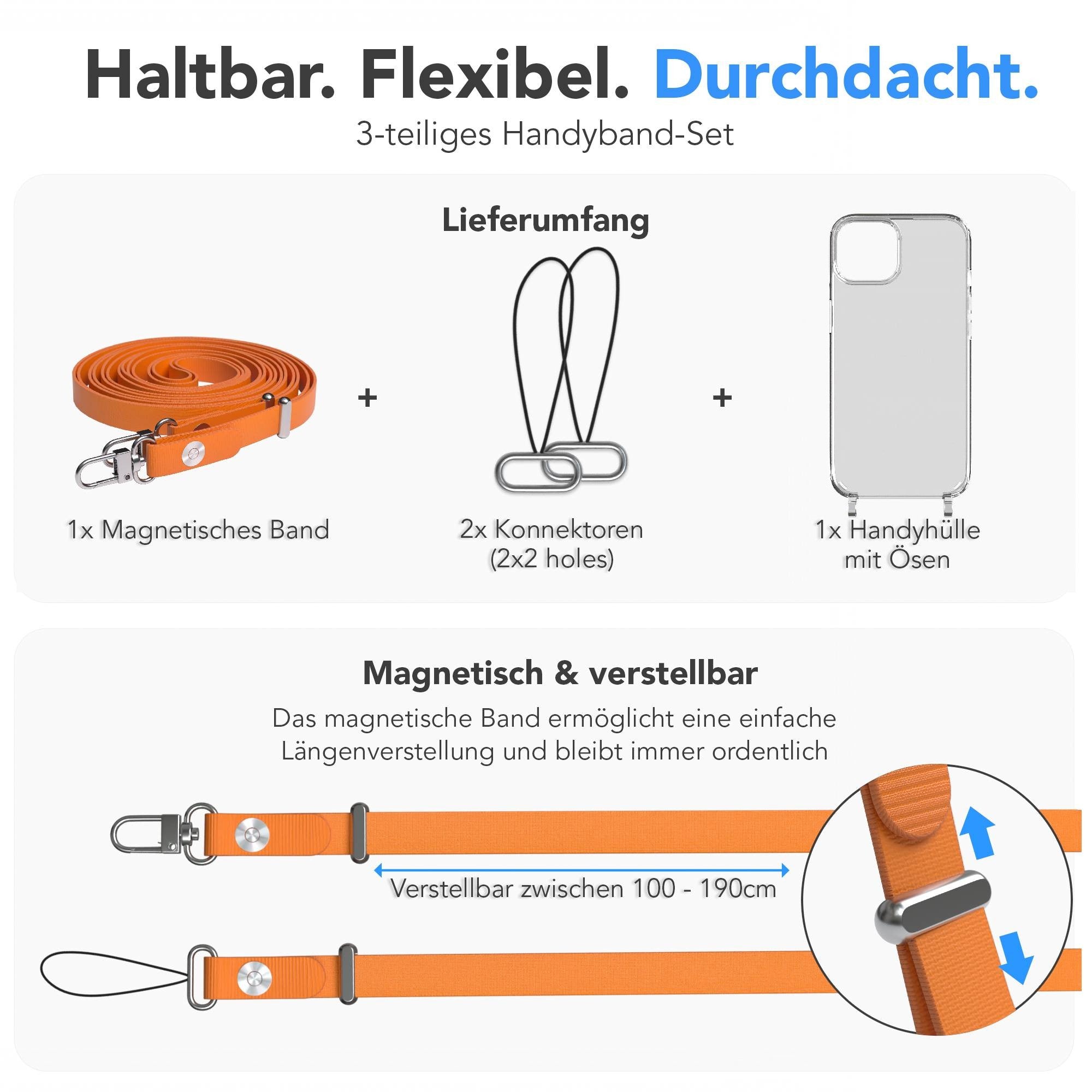Apple iPhone 13 Schutzhülle mit magnetisch verstellbarem Crossbody-Umhängeband