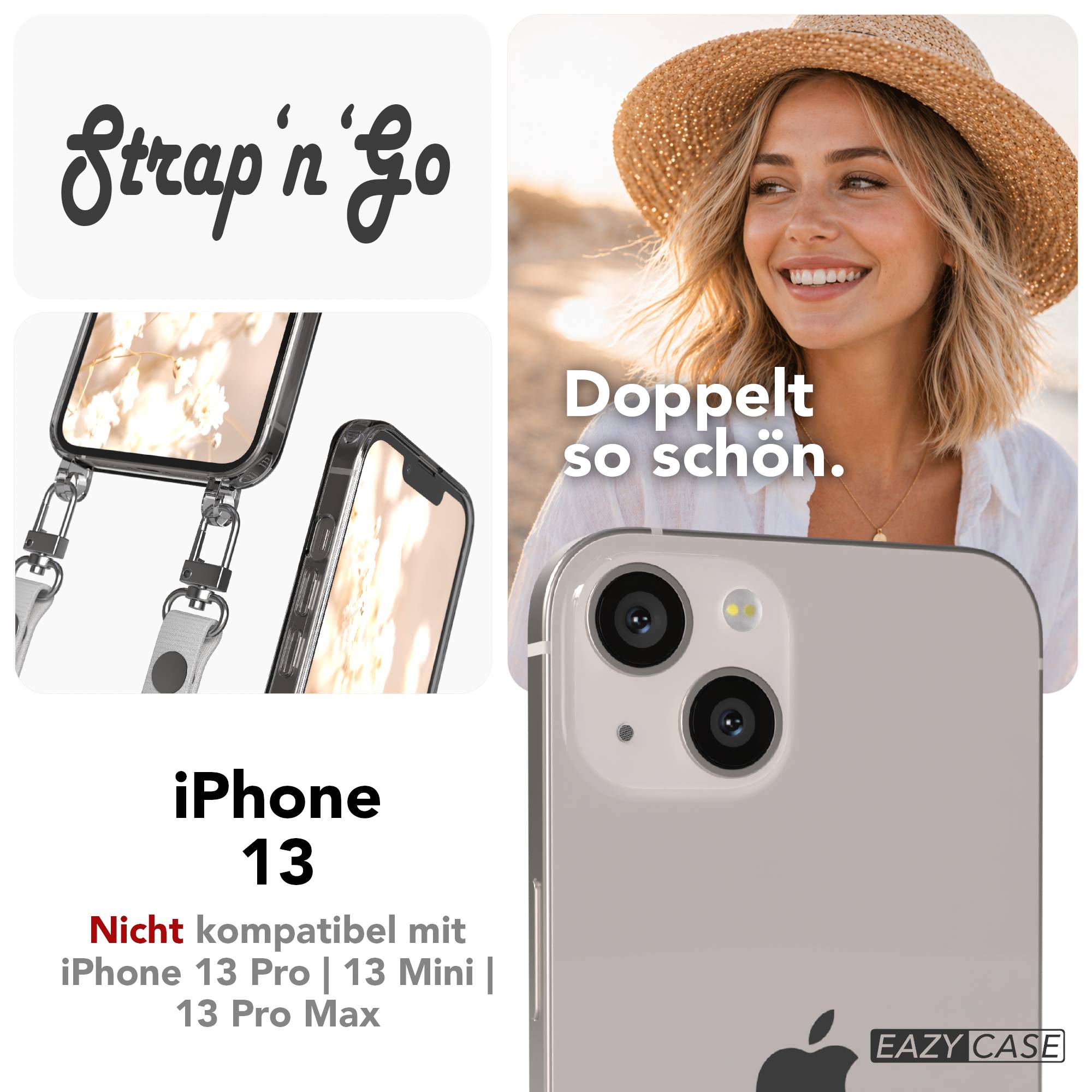 Apple iPhone 13 Schutzhülle mit magnetisch verstellbarem Crossbody-Umhängeband