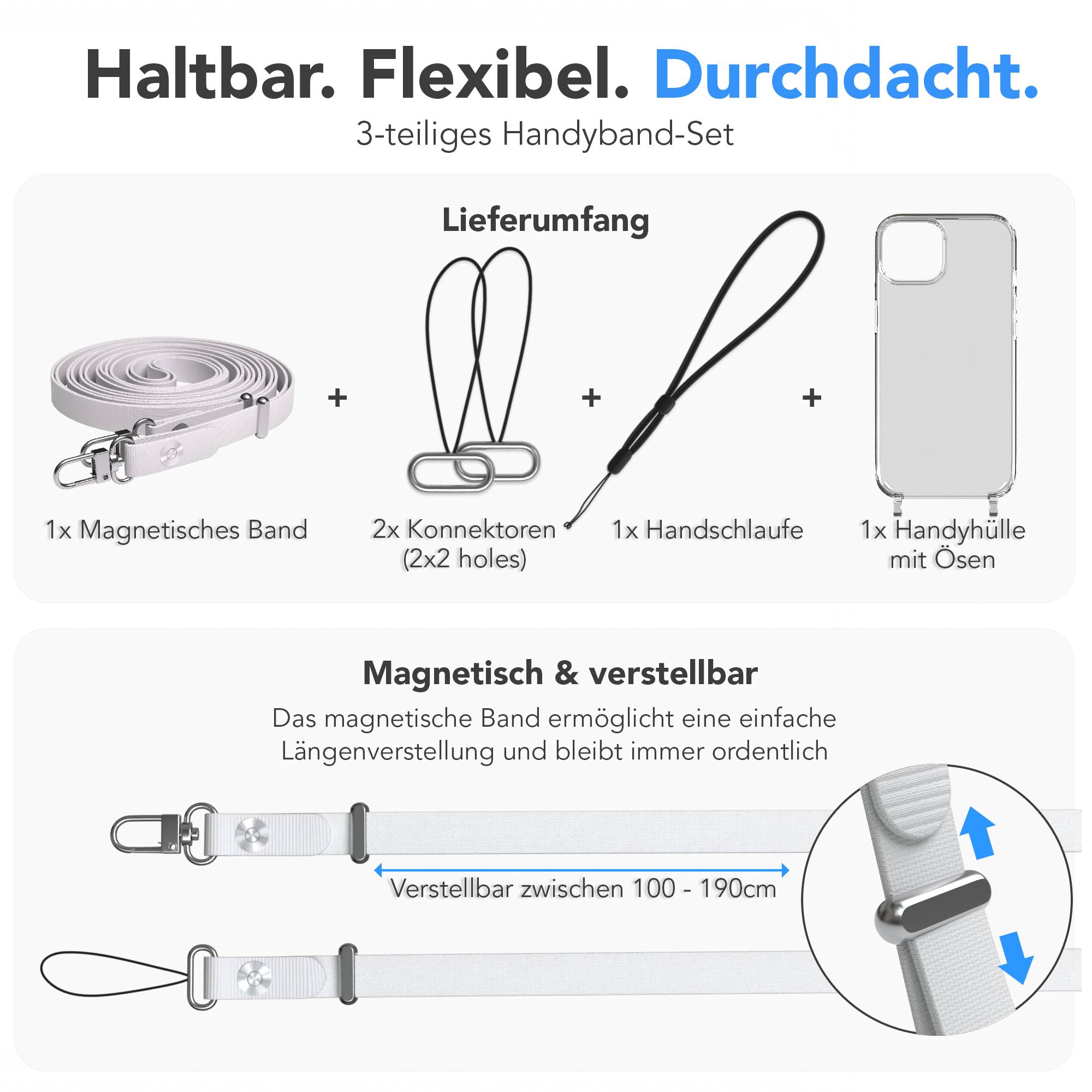 Apple iPhone 13 Schutzhülle mit magnetisch verstellbarem Crossbody-Umhängeband