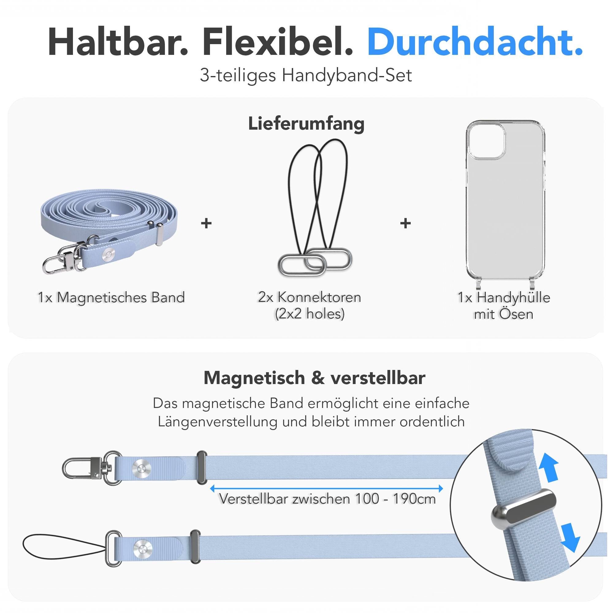 Apple iPhone 13 Schutzhülle mit magnetisch verstellbarem Crossbody-Umhängeband