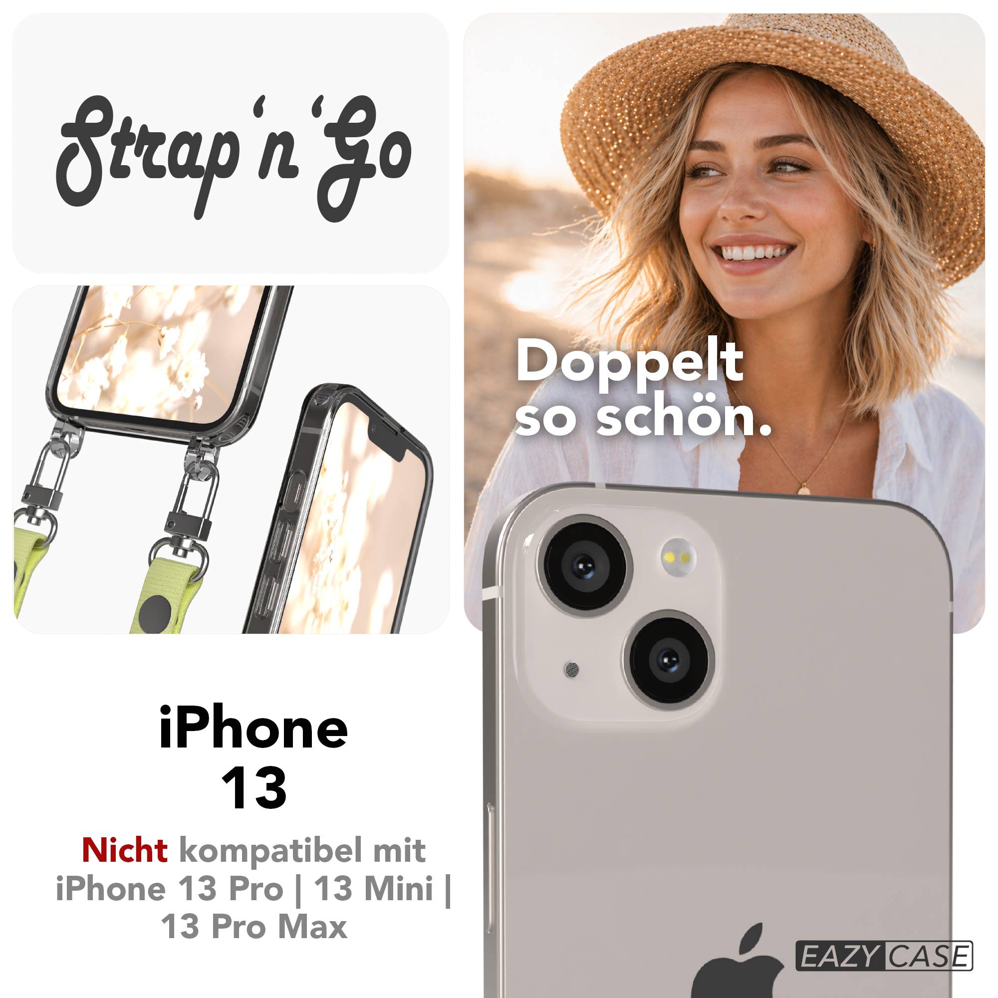 Apple iPhone 13 Schutzhülle mit magnetisch verstellbarem Crossbody-Umhängeband