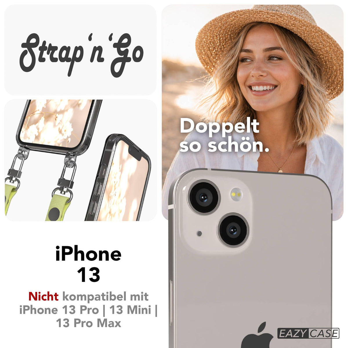Apple iPhone 13 Schutzhülle mit magnetisch verstellbarem Crossbody-Umhängeband