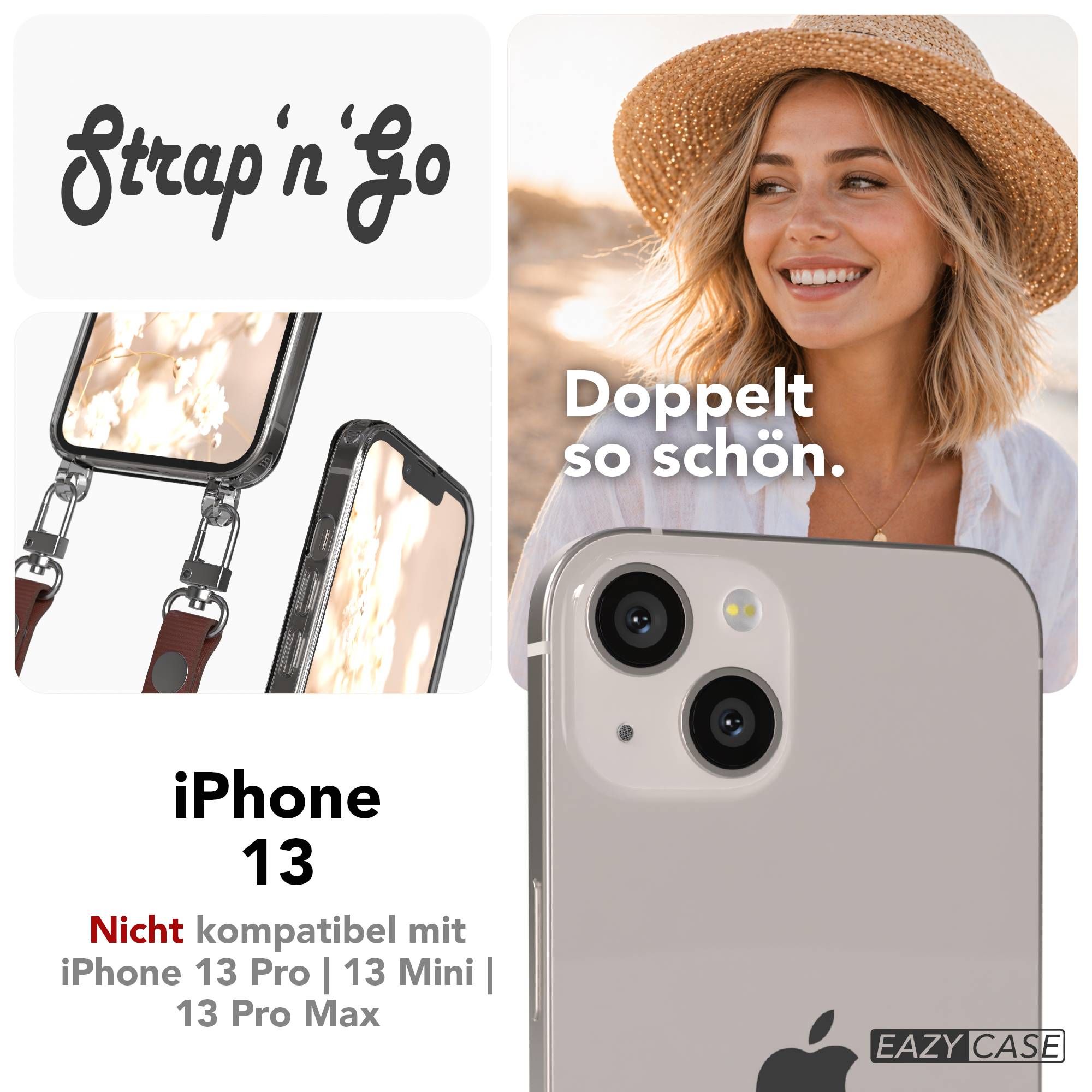 Apple iPhone 13 Schutzhülle mit magnetisch verstellbarem Crossbody-Umhängeband