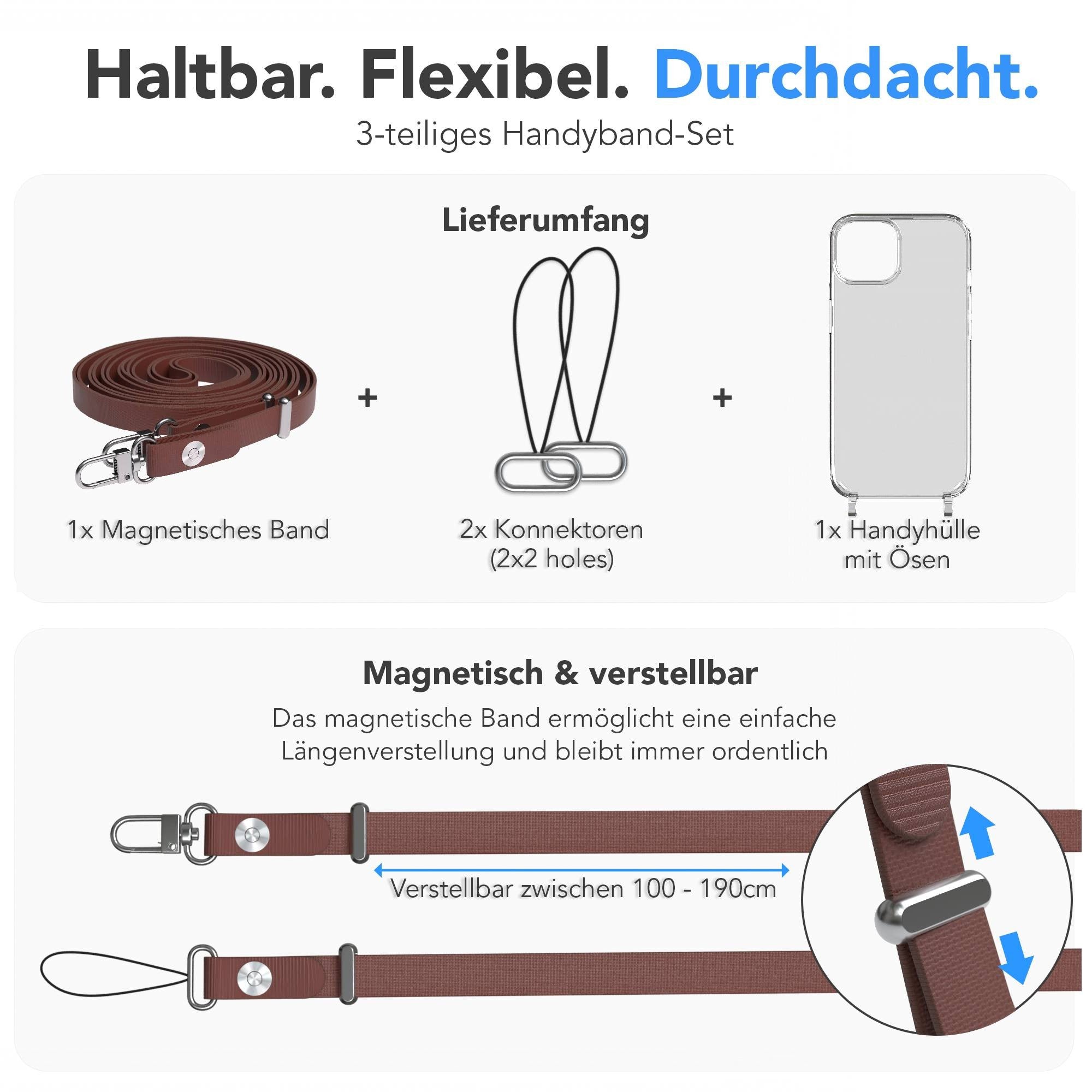 Apple iPhone 13 Schutzhülle mit magnetisch verstellbarem Crossbody-Umhängeband