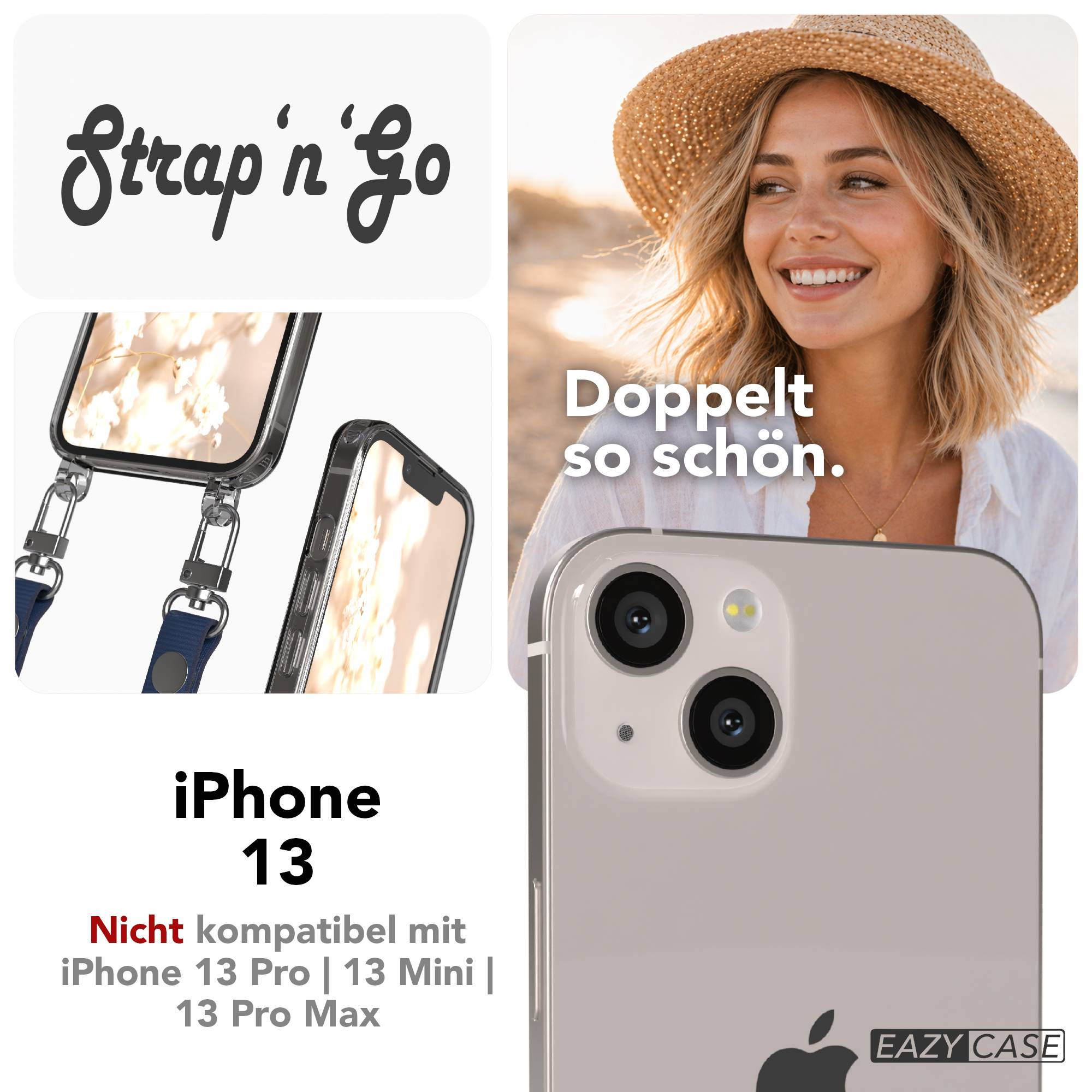 Apple iPhone 13 Schutzhülle mit magnetisch verstellbarem Crossbody-Umhängeband