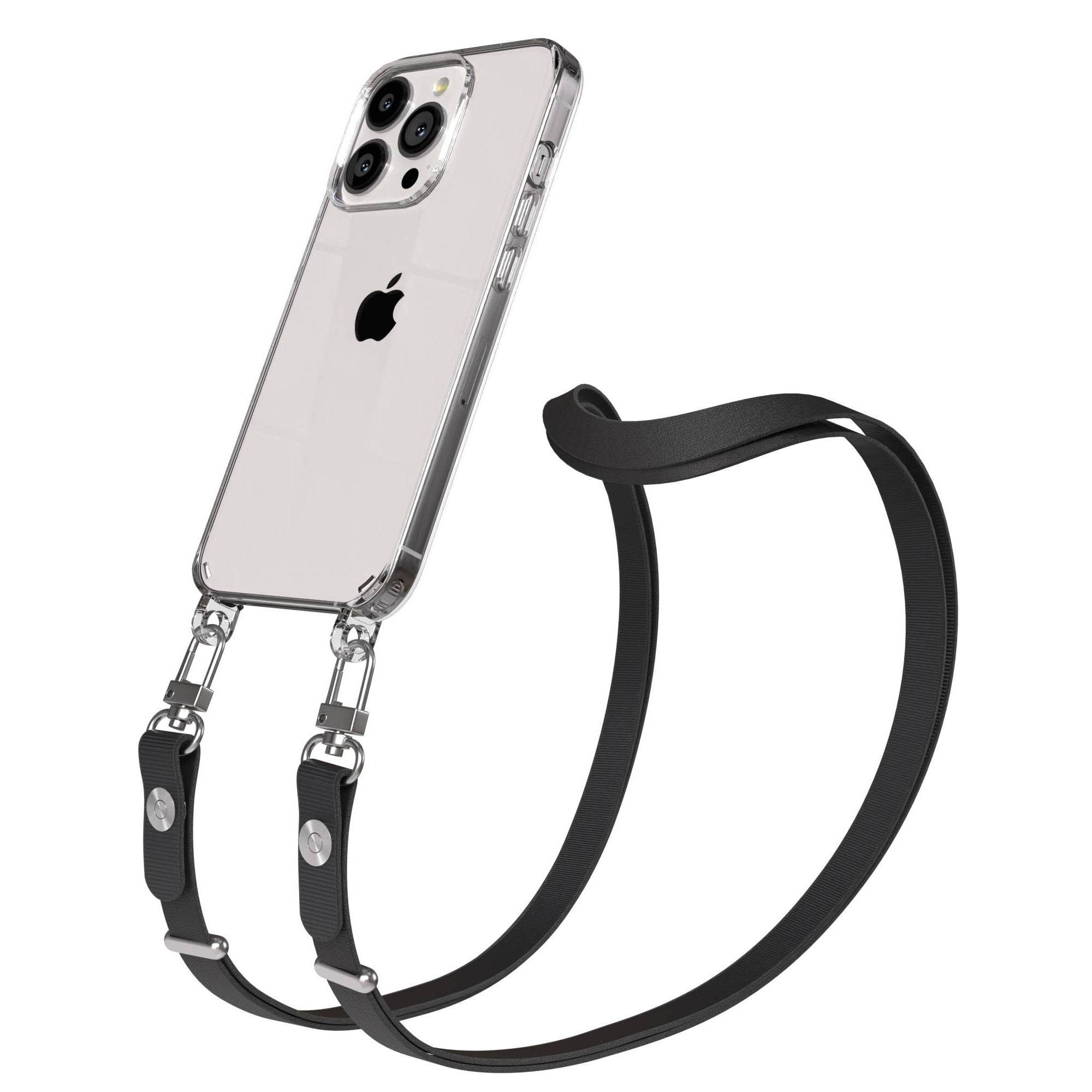Apple iPhone 13 Pro Schutzhülle mit magnetisch verstellbarer Crossbody Handykette #farbe_schwarz