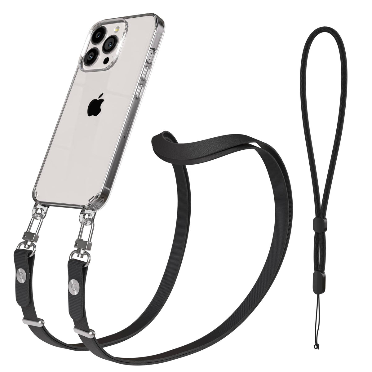 Apple iPhone 13 Pro Schutzhülle mit magnetisch verstellbarer Crossbody Handykette #farbe_schwarz