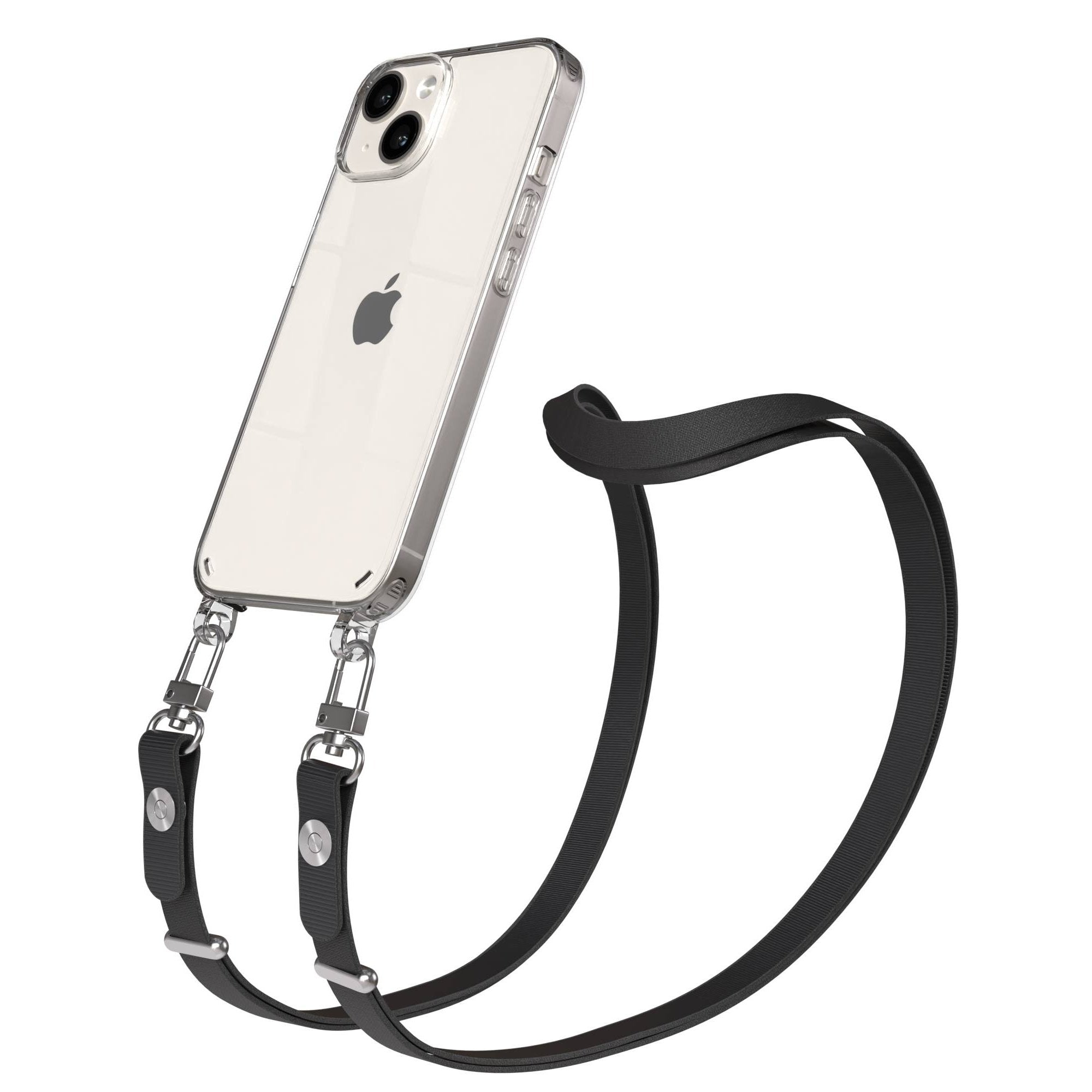 Apple iPhone 14 Schutzhülle mit magnetisch verstellbarem Crossbody Umhängeband #farbe_schwarz