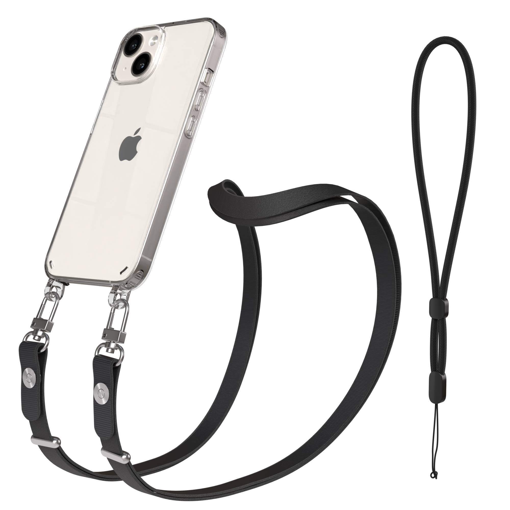 Apple iPhone 14 Schutzhülle mit magnetisch verstellbarem Crossbody Umhängeband #farbe_schwarz