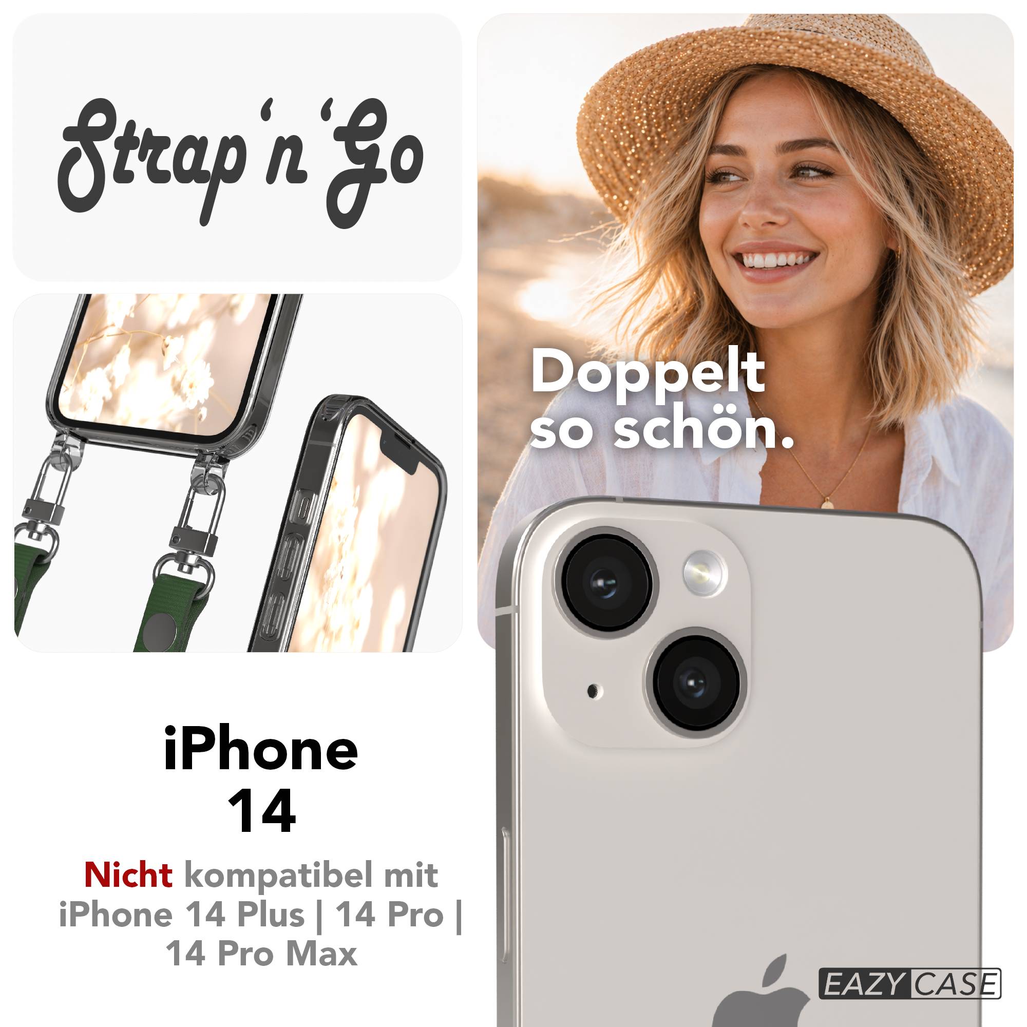 Apple iPhone 14 Schutzhülle mit magnetisch verstellbarem Crossbody Umhängeband