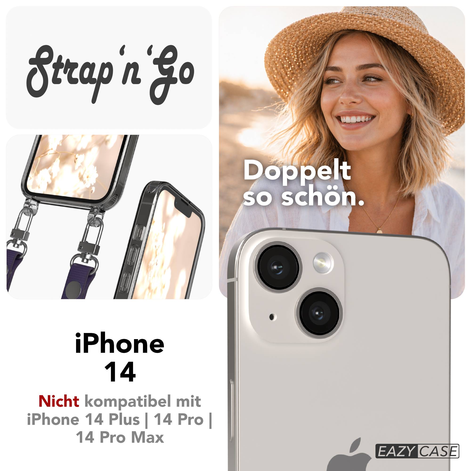 Apple iPhone 14 Schutzhülle mit magnetisch verstellbarem Crossbody Umhängeband