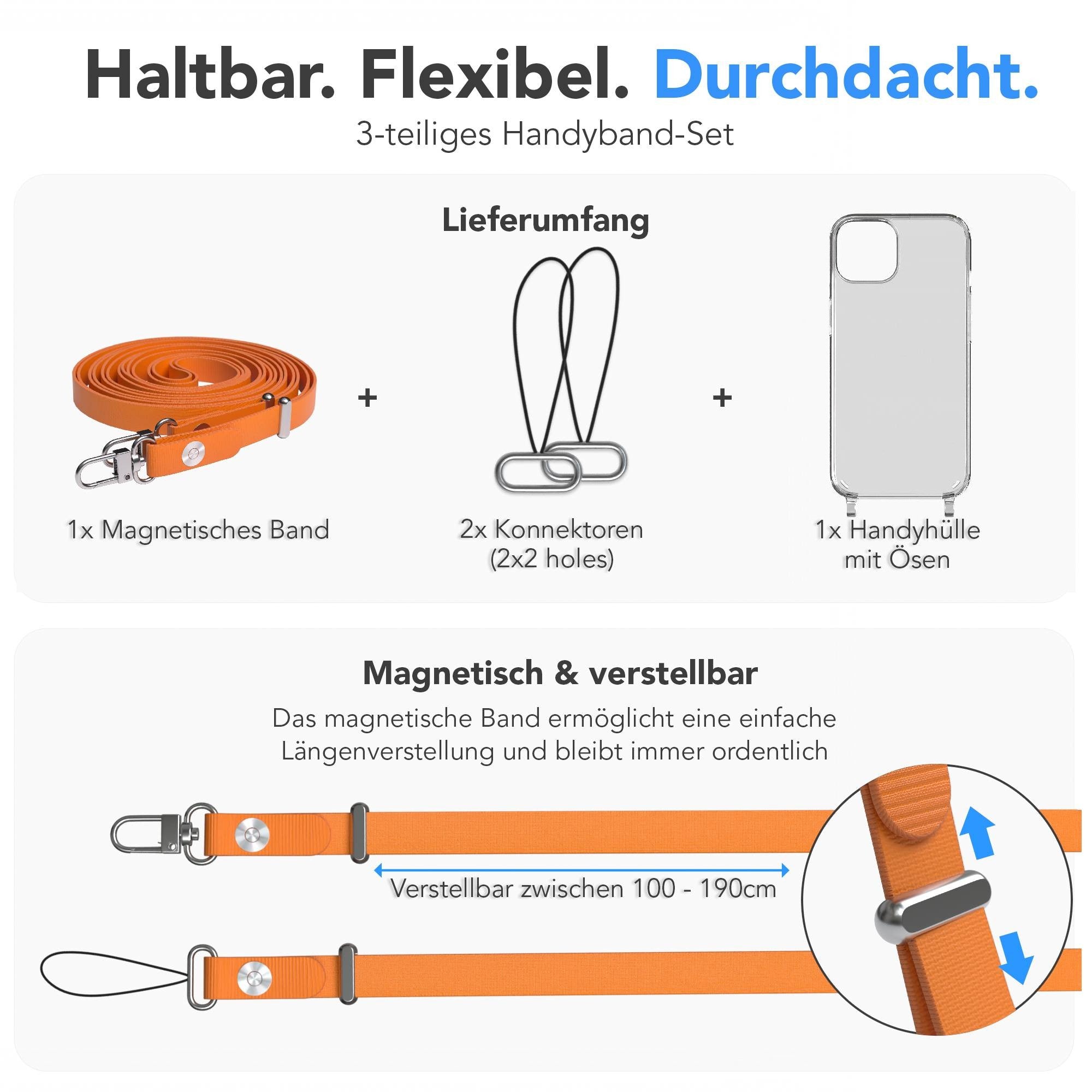 Apple iPhone 14 Schutzhülle mit magnetisch verstellbarem Crossbody Umhängeband