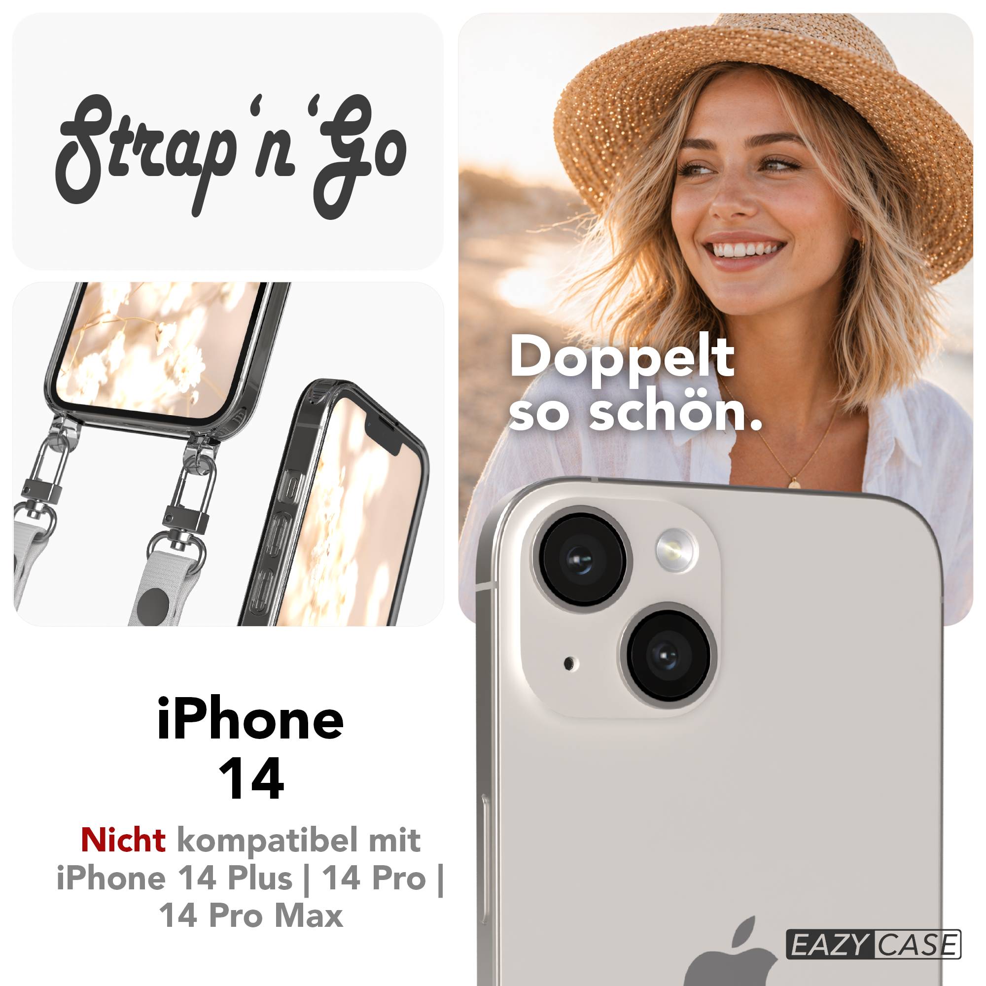 Apple iPhone 14 Schutzhülle mit magnetisch verstellbarem Crossbody Umhängeband