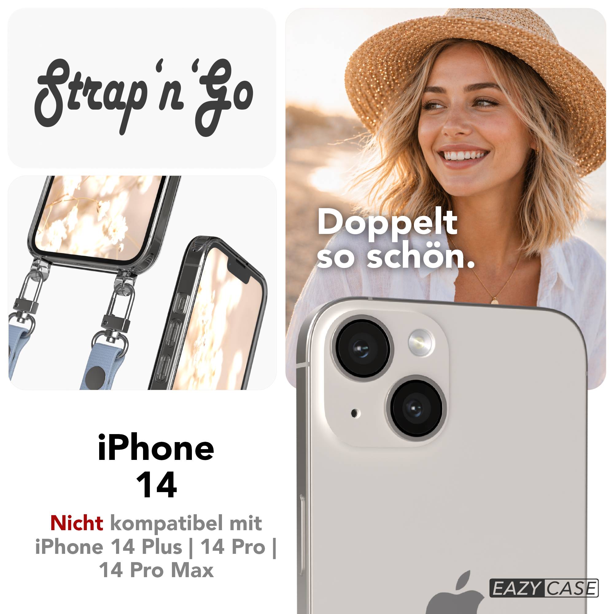 Apple iPhone 14 Schutzhülle mit magnetisch verstellbarem Crossbody Umhängeband