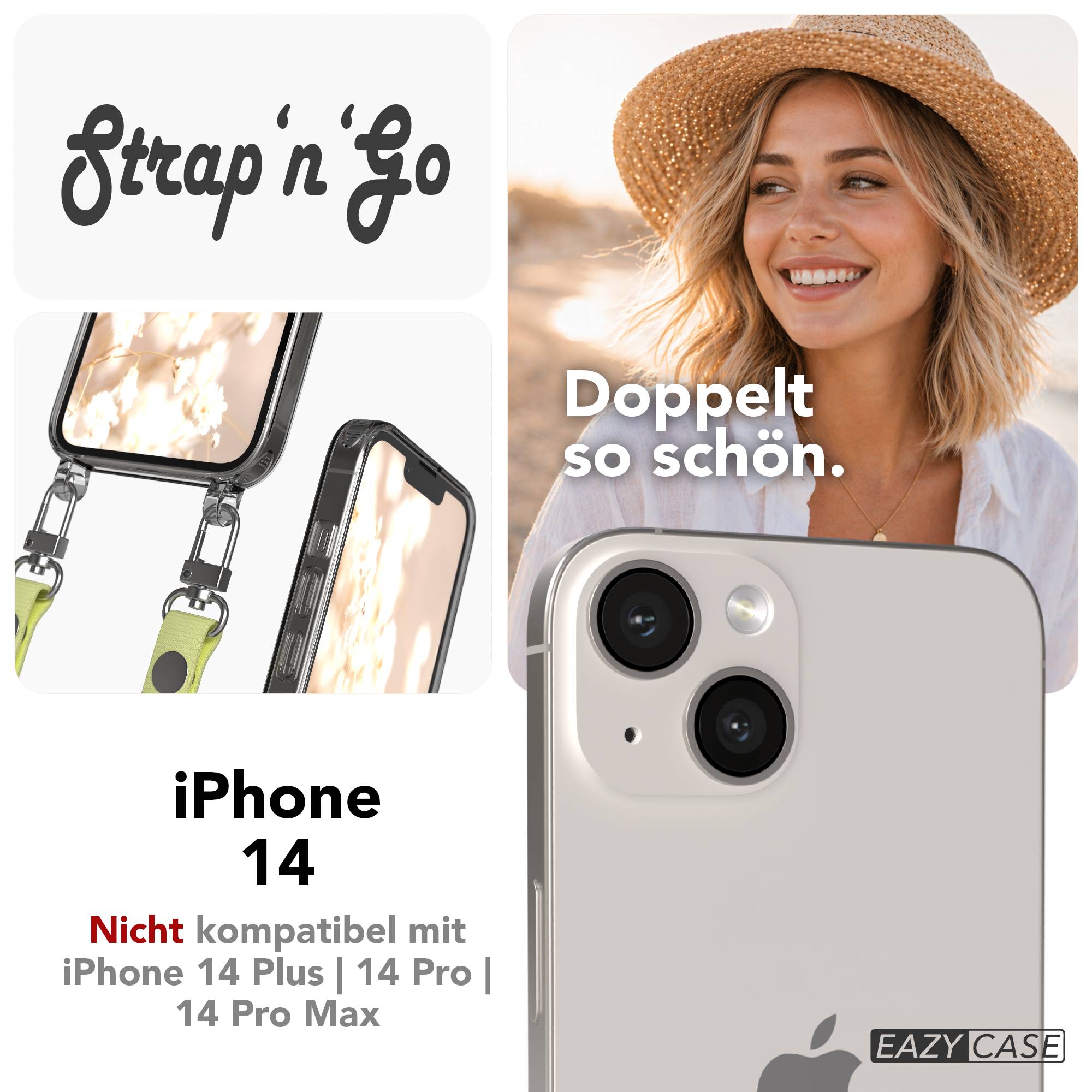 Apple iPhone 14 Schutzhülle mit magnetisch verstellbarem Crossbody Umhängeband