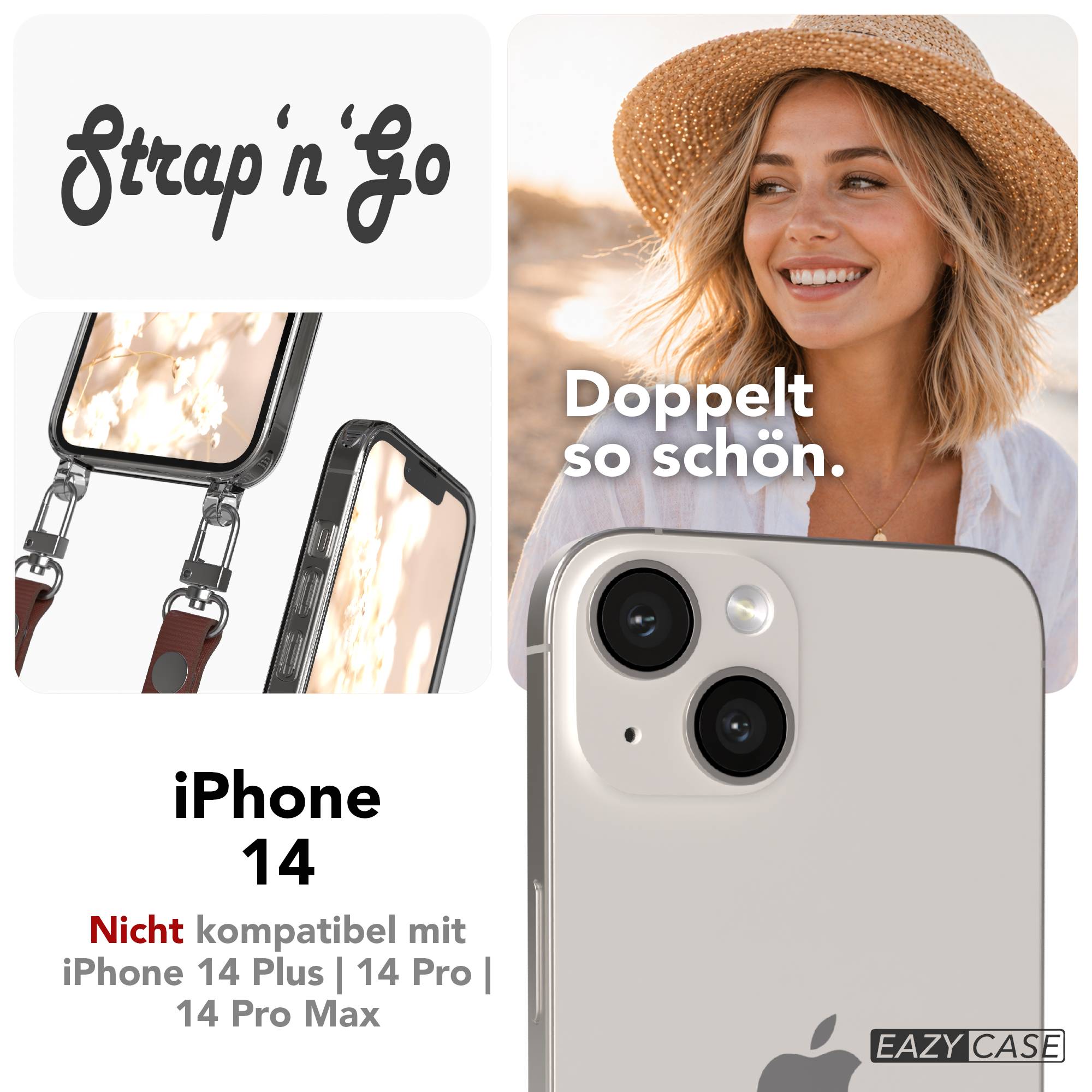 Apple iPhone 14 Schutzhülle mit magnetisch verstellbarem Crossbody Umhängeband