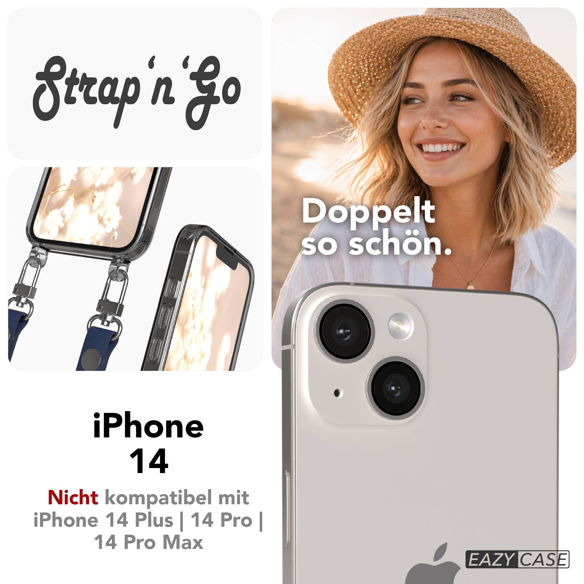 Apple iPhone 14 Schutzhülle mit magnetisch verstellbarem Crossbody Umhängeband