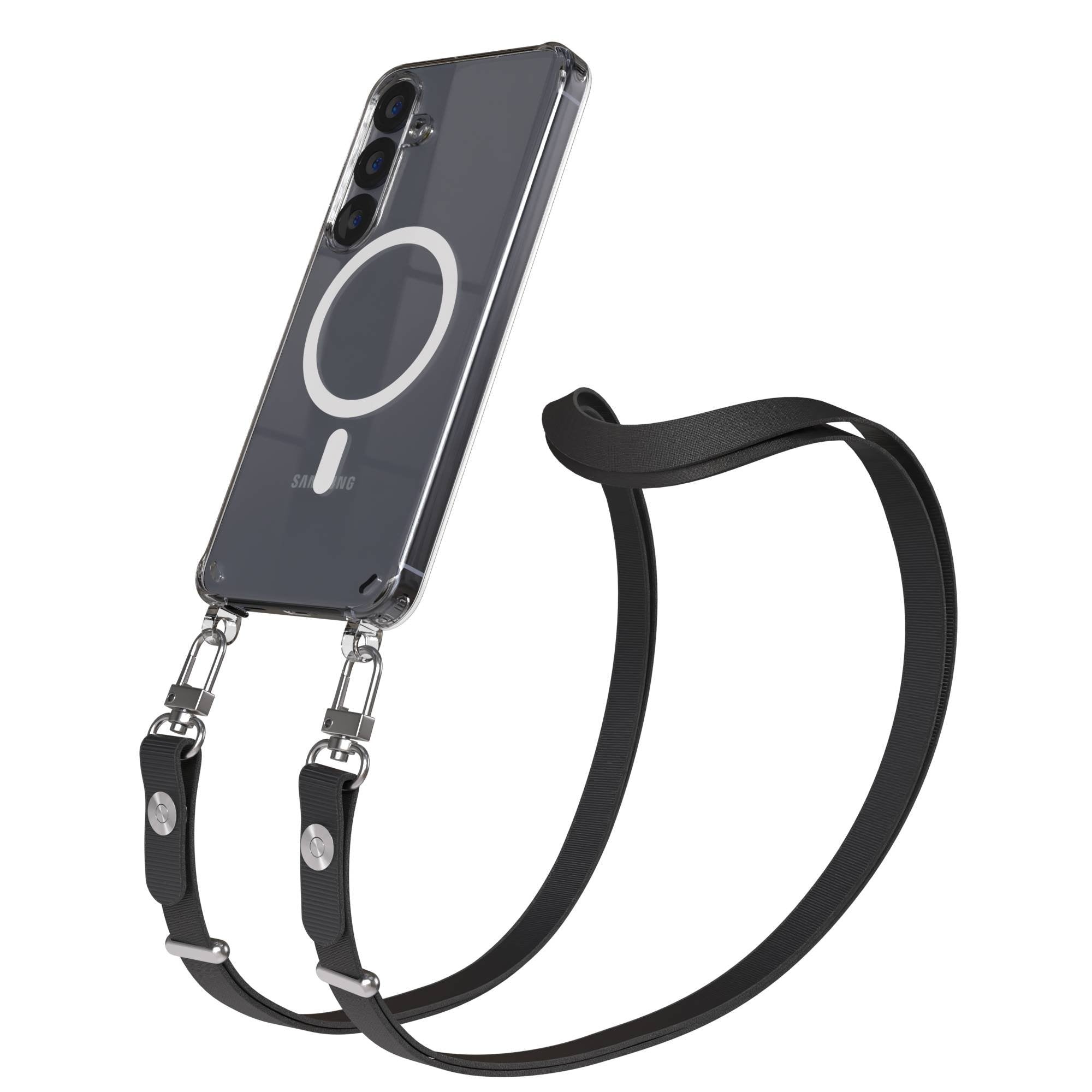Samsung Galaxy S25 MagSafe Schutzhülle mit magnetischer Crossbody Handykette #farbe_schwarz-magsafe-funktion-mit-magsafe