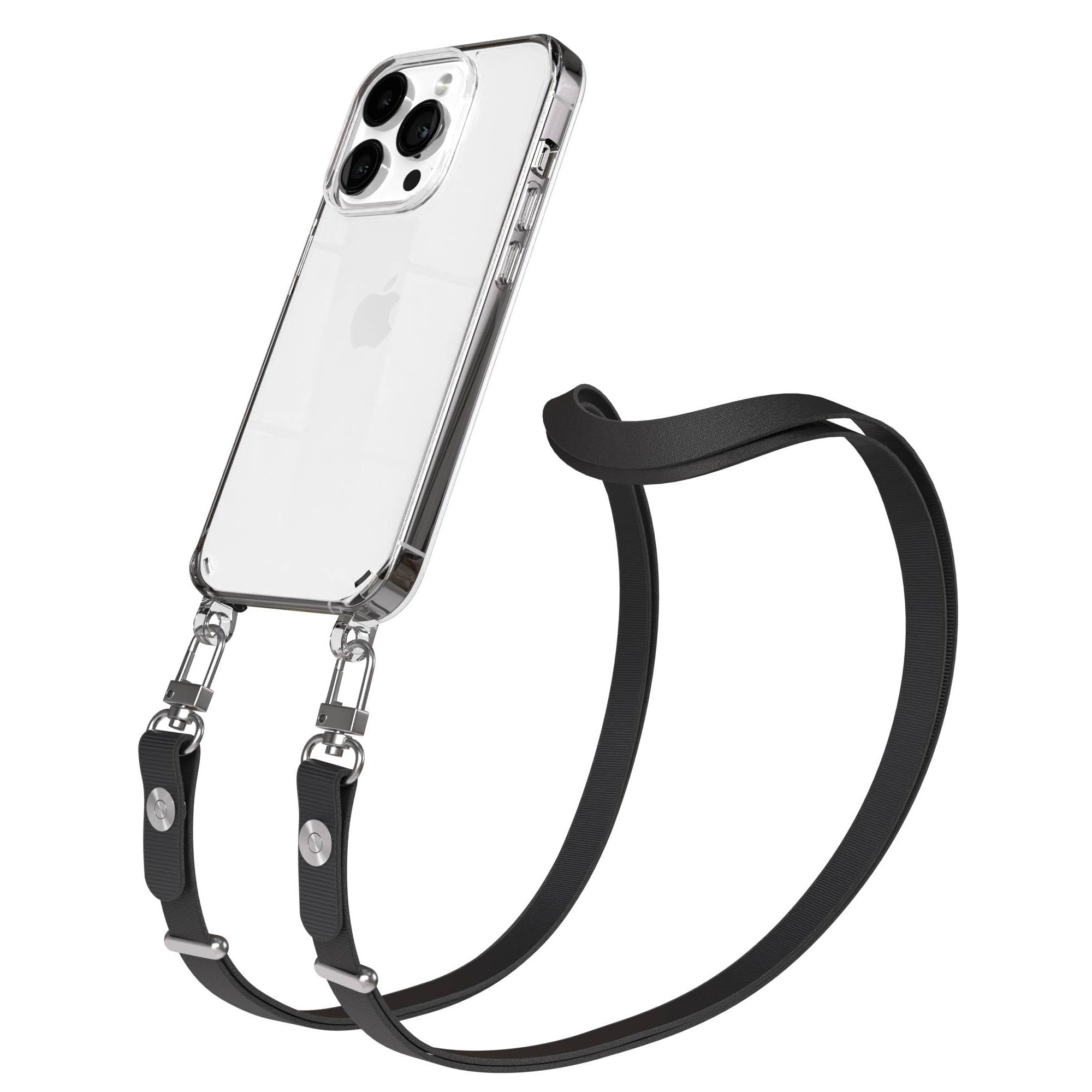 Apple iPhone 14 Pro Schutzhülle mit magnetisch verstellbarem Crossbody-Umhängeband #farbe_schwarz