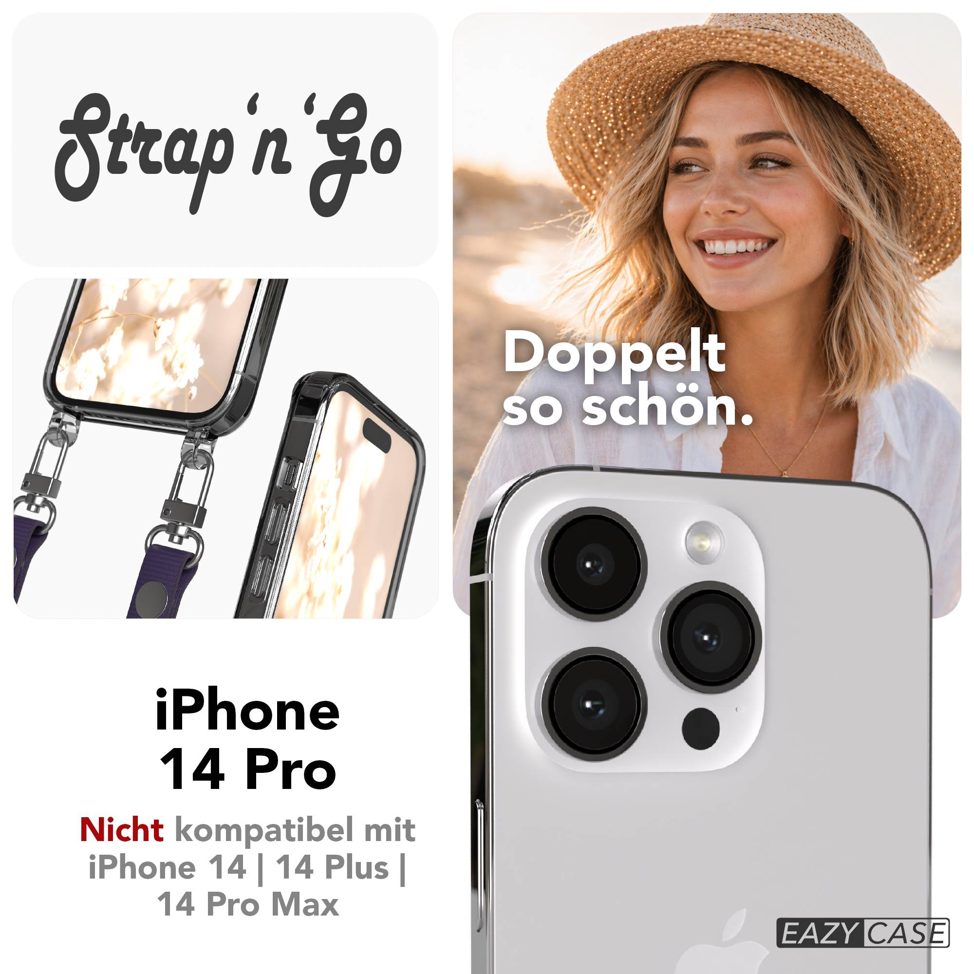 Apple iPhone 14 Pro Schutzhülle mit magnetisch verstellbarem Crossbody-Umhängeband
