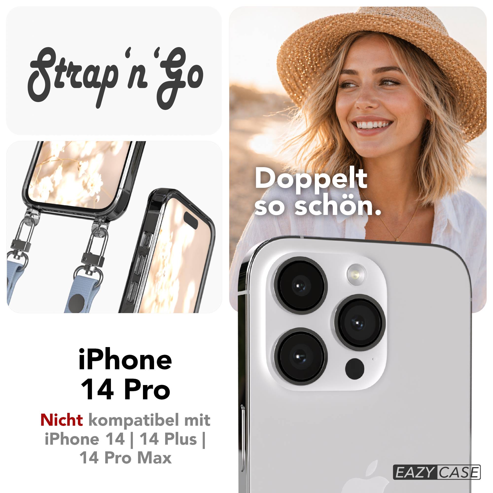 Apple iPhone 14 Pro Schutzhülle mit magnetisch verstellbarem Crossbody-Umhängeband