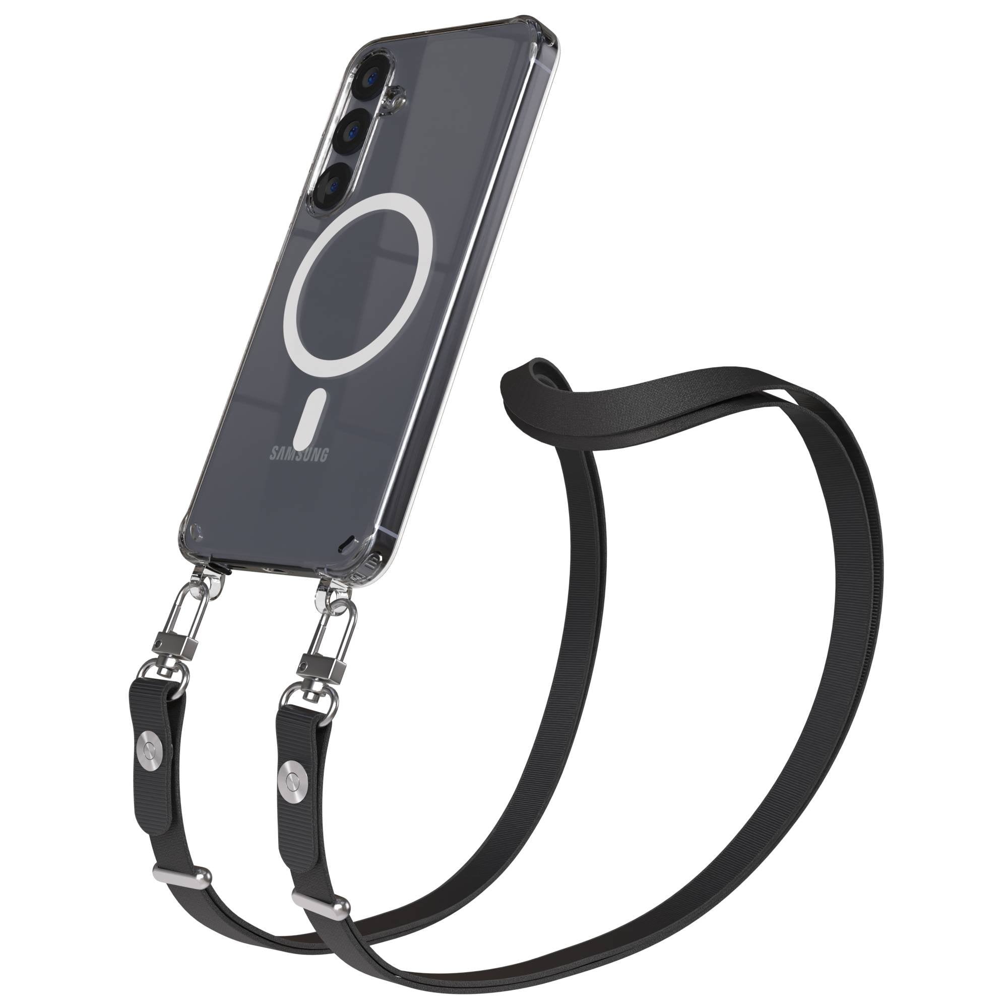 Samsung Galaxy S25 Plus MagSafe Hülle mit magnetischer Crossbody Handykette #farbe_schwarz-magsafe-funktion-mit-magsafe