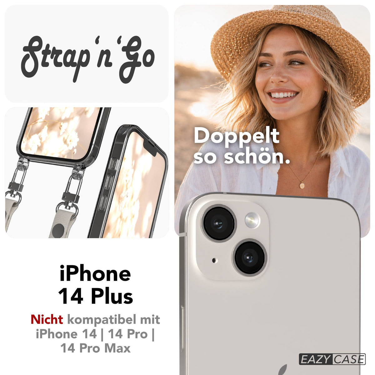 Apple iPhone 14 Plus Schutzhülle mit magnetischer Crossbody Handykette zum Umhängen