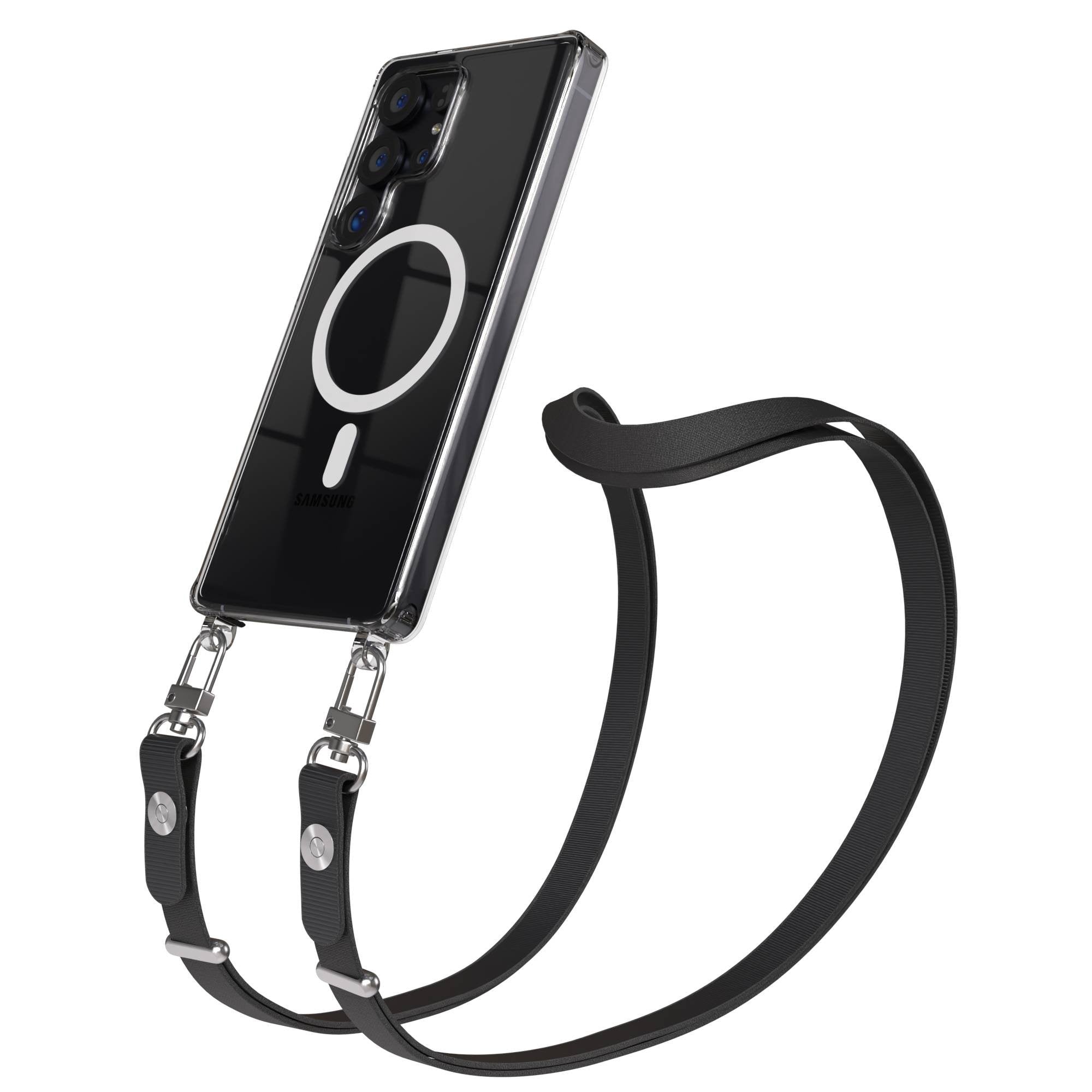 Samsung Galaxy S25 Ultra MagSafe Hülle mit magnetischer Crossbody Handykette #farbe_schwarz-magsafe-funktion-mit-magsafe