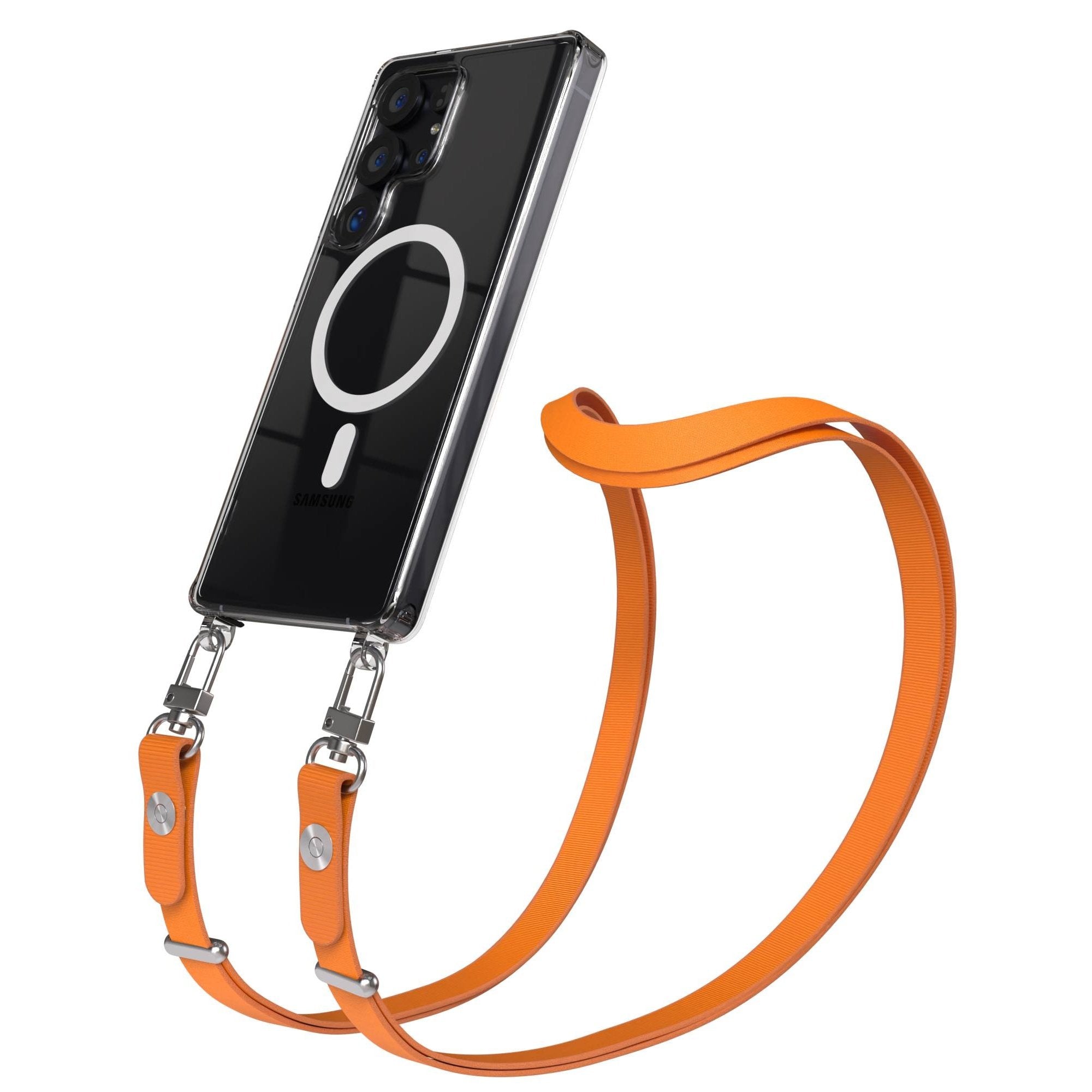 Samsung Galaxy S25 Ultra MagSafe Hülle mit magnetischer Crossbody Handykette #farbe_orange-magsafe-funktion-mit-magsafe