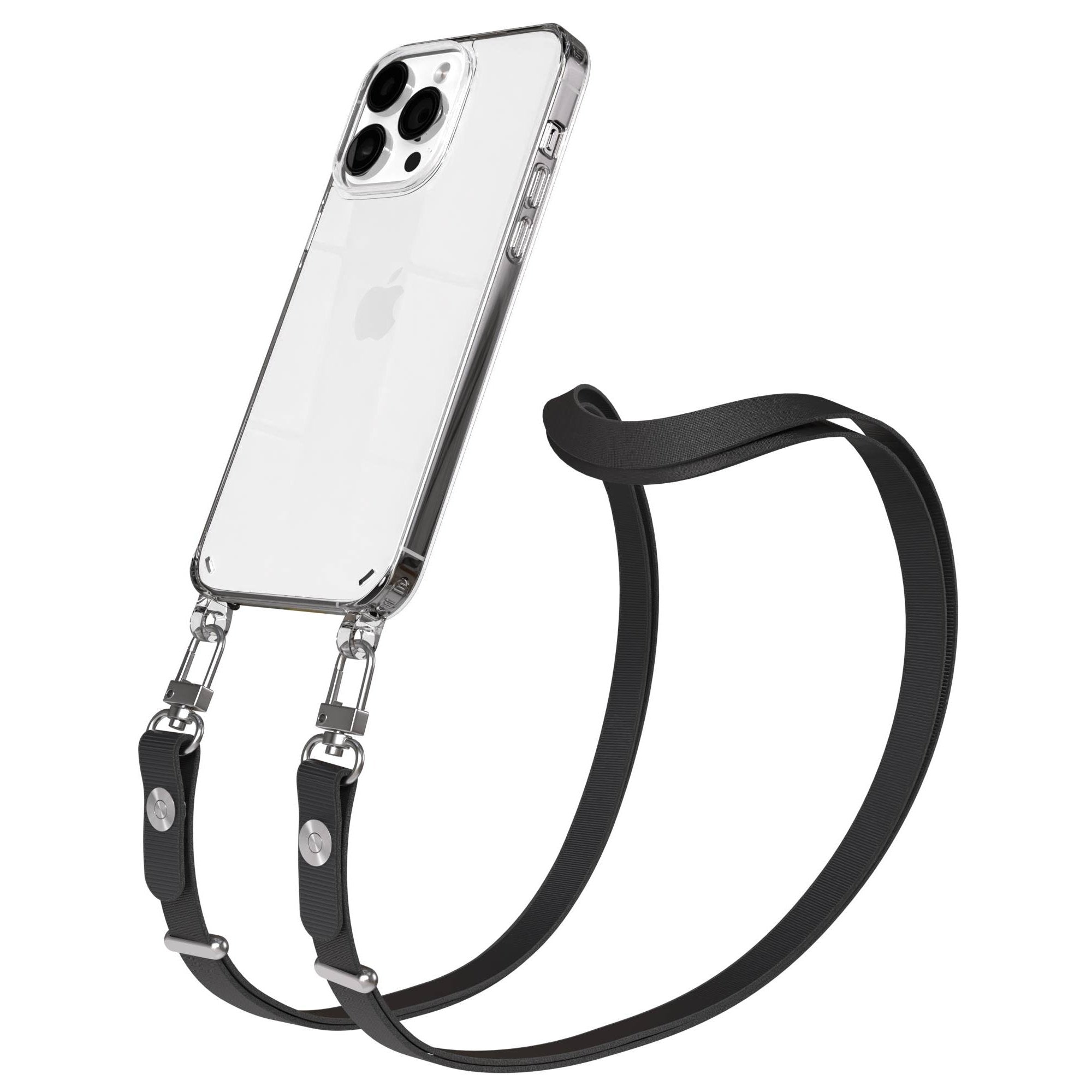 iPhone 14 Pro Max Schutzhülle mit magnetisch verstellbarem Crossbody Umhängeband #farbe_schwarz