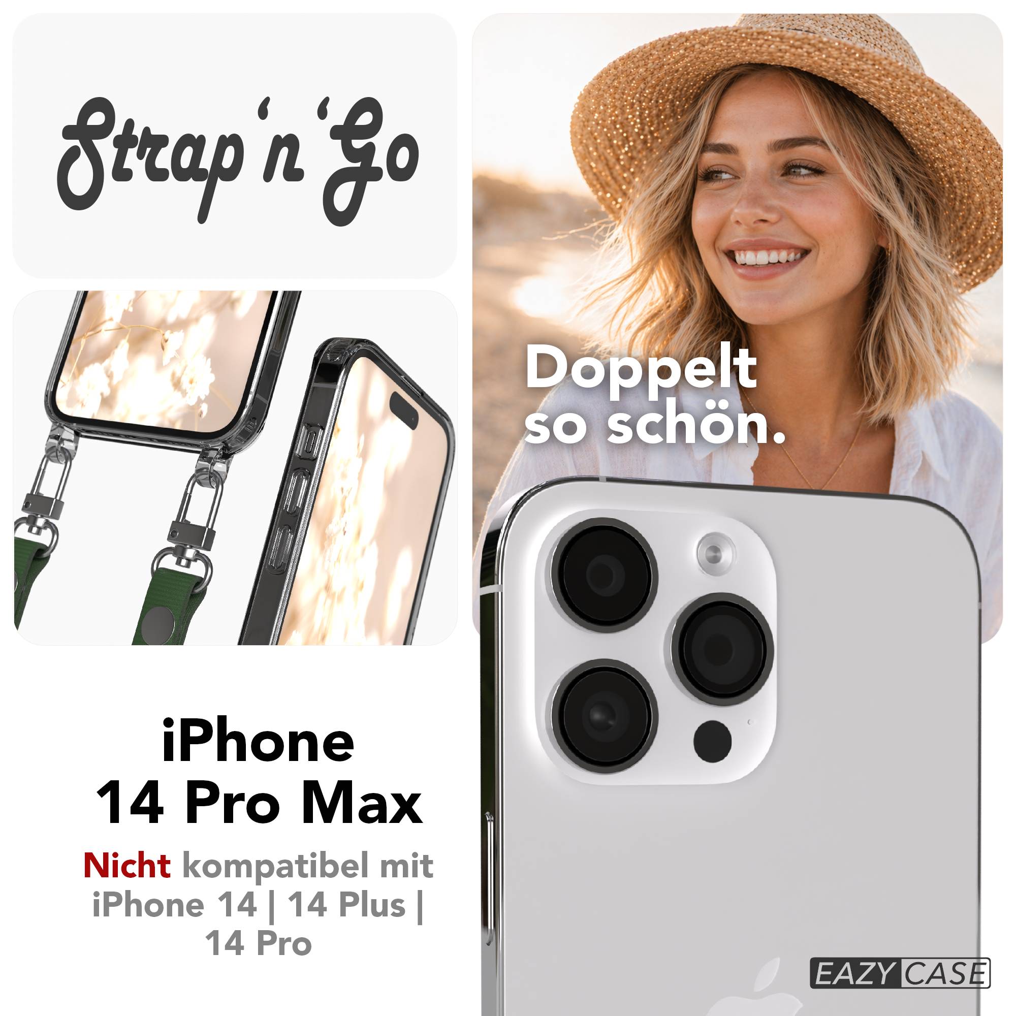 iPhone 14 Pro Max Schutzhülle mit magnetisch verstellbarem Crossbody Umhängeband