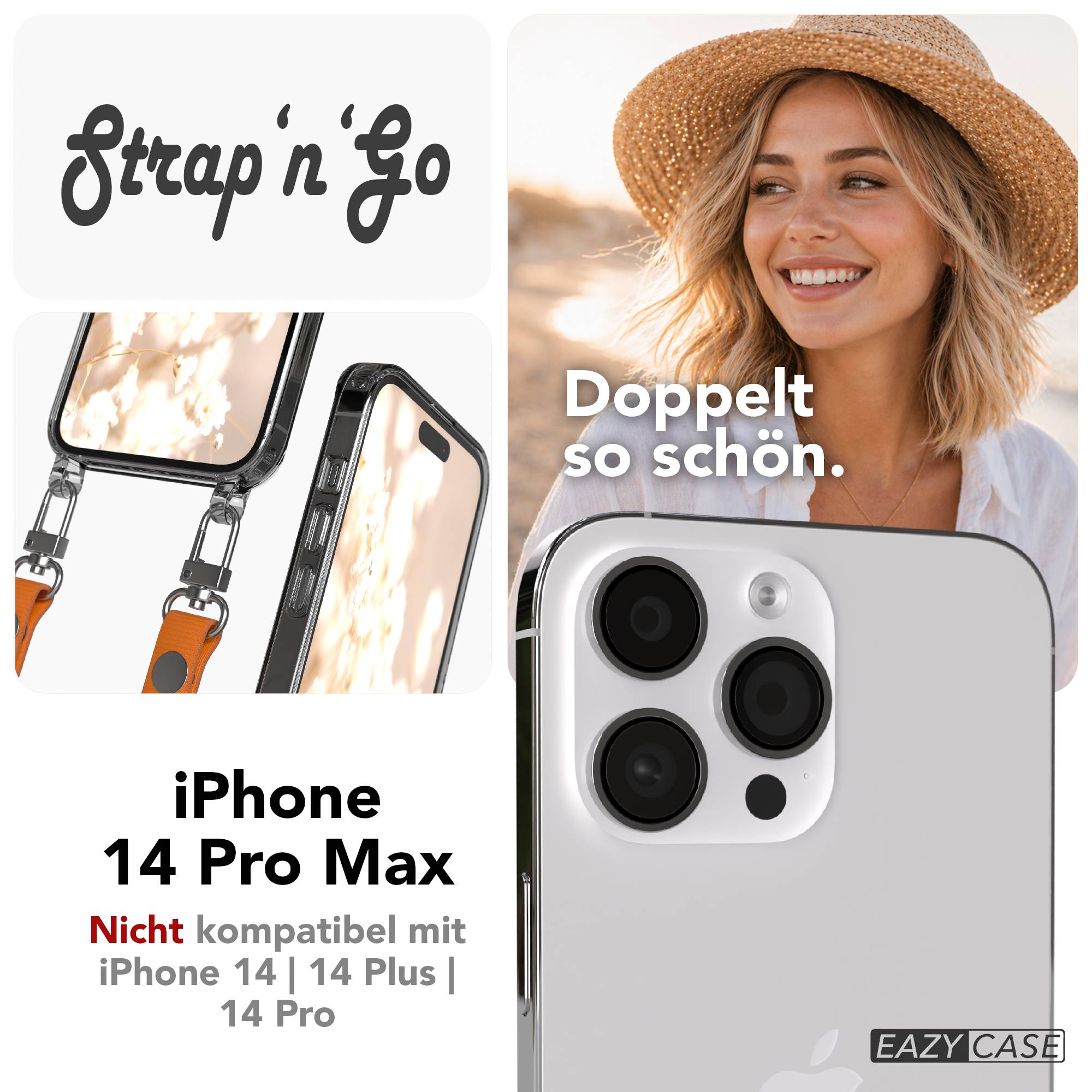 iPhone 14 Pro Max Schutzhülle mit magnetisch verstellbarem Crossbody Umhängeband