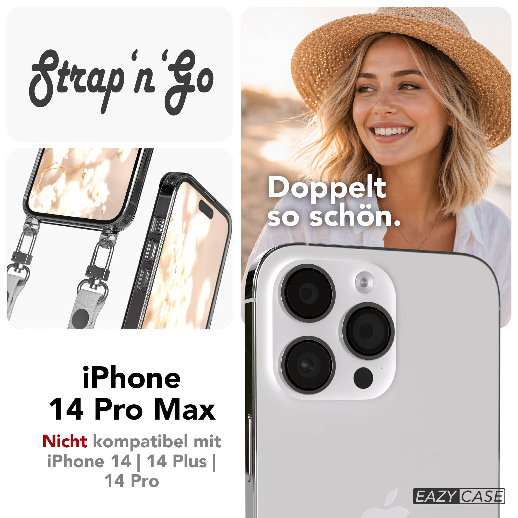 iPhone 14 Pro Max Schutzhülle mit magnetisch verstellbarem Crossbody Umhängeband