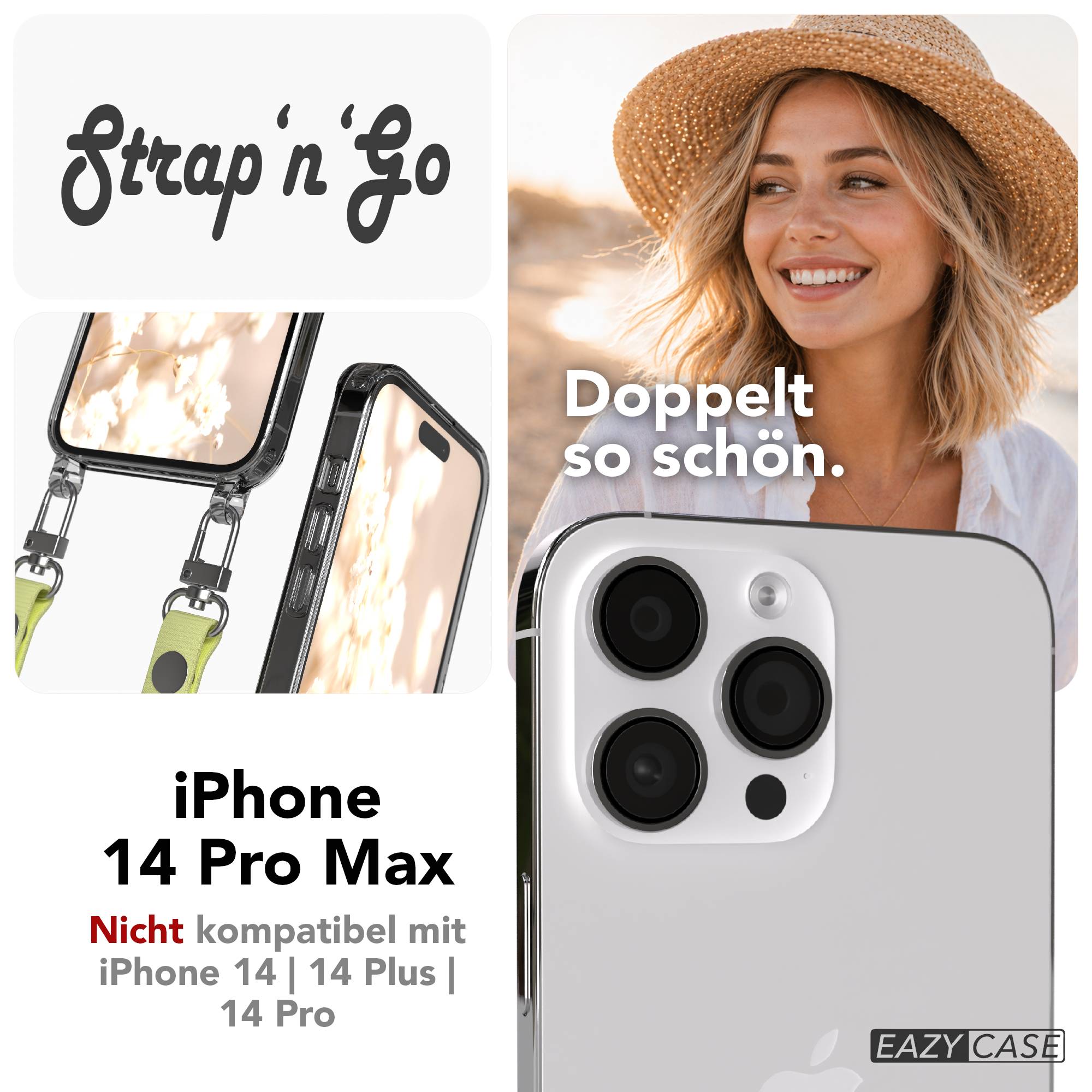 iPhone 14 Pro Max Schutzhülle mit magnetisch verstellbarem Crossbody Umhängeband