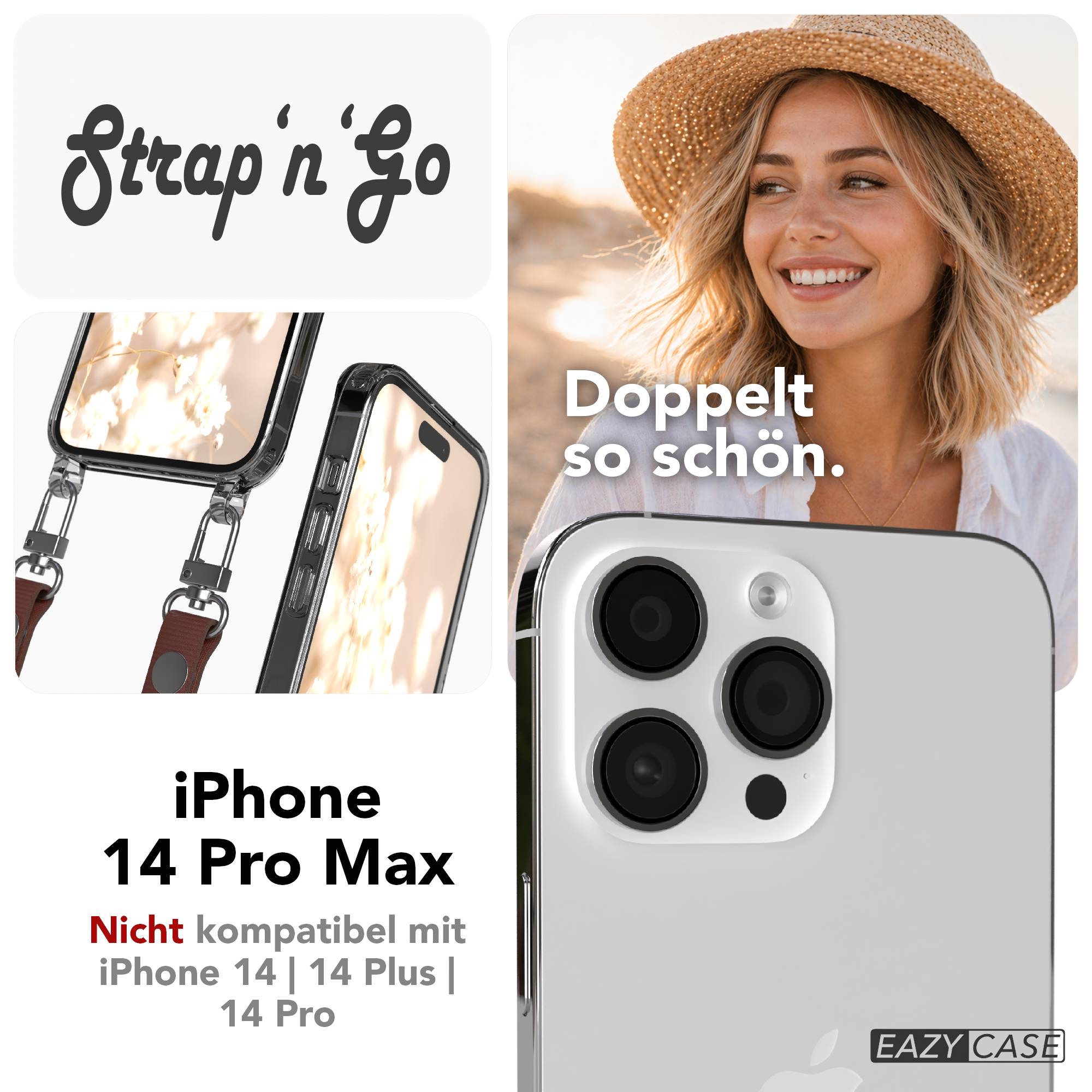 iPhone 14 Pro Max Schutzhülle mit magnetisch verstellbarem Crossbody Umhängeband
